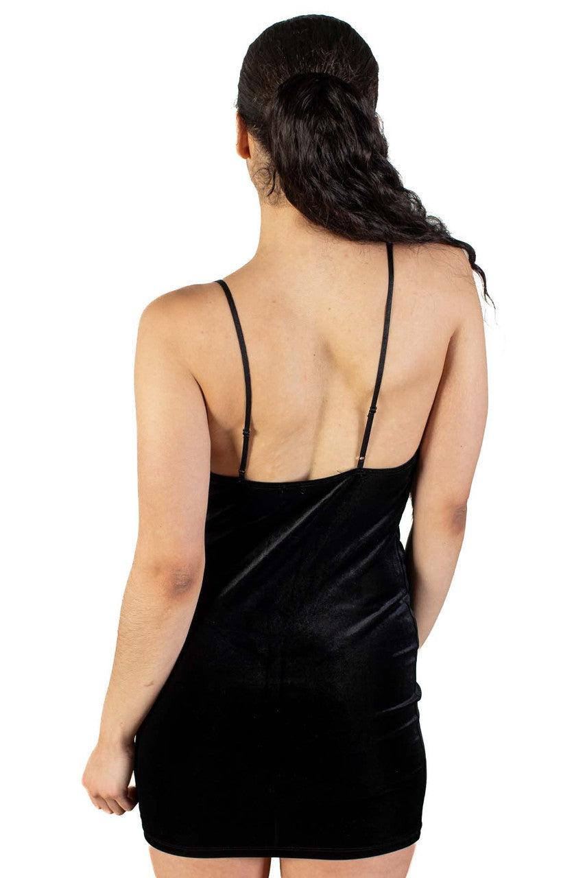 Black Lace Trim Velvet Mini Dress Product Image