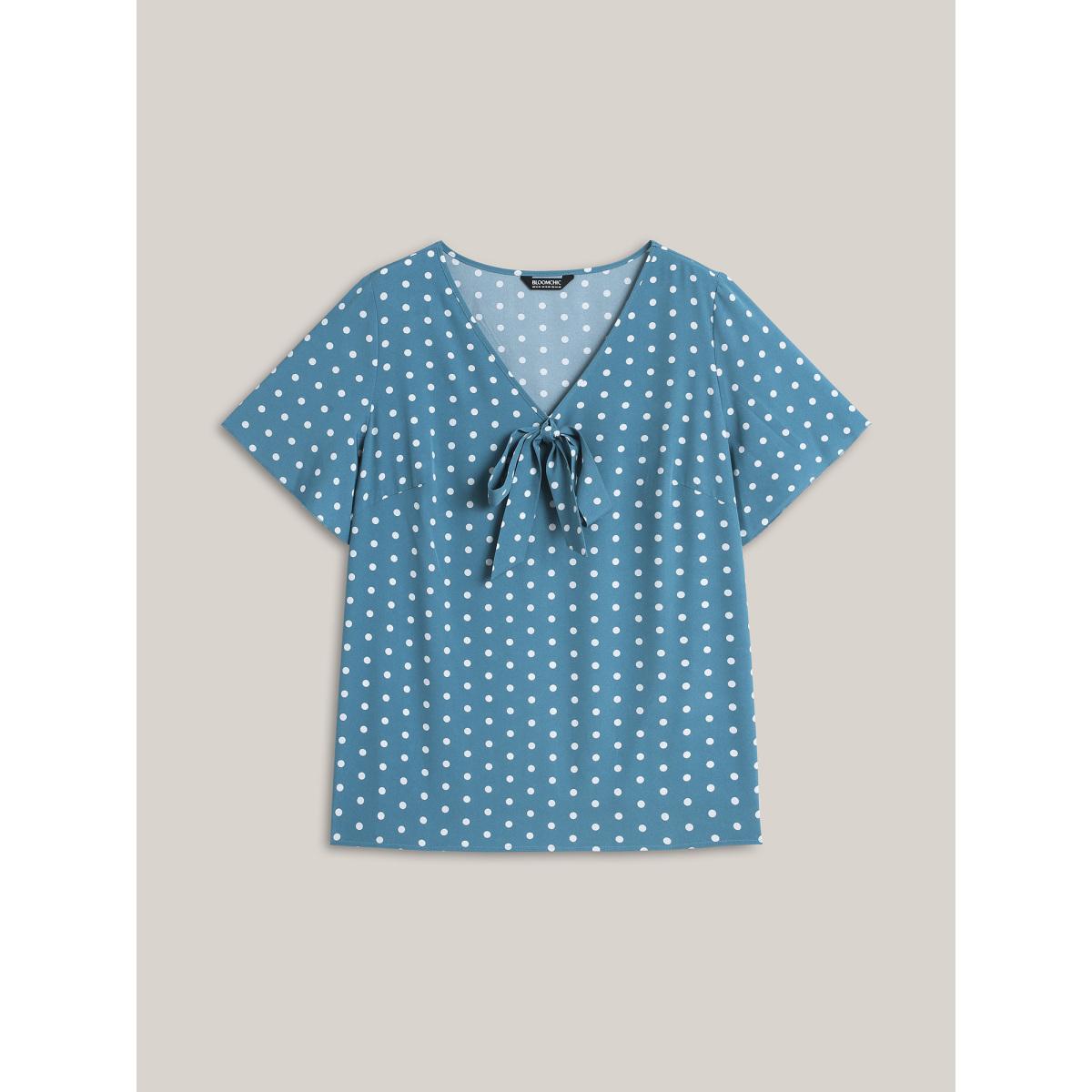 Plus Size Cerulean Polar Print Neck Tie A-Line Blouse Women Elegant Short sleeve V-neck Everyday Blouses BloomChic 22-24/3X Product Image
