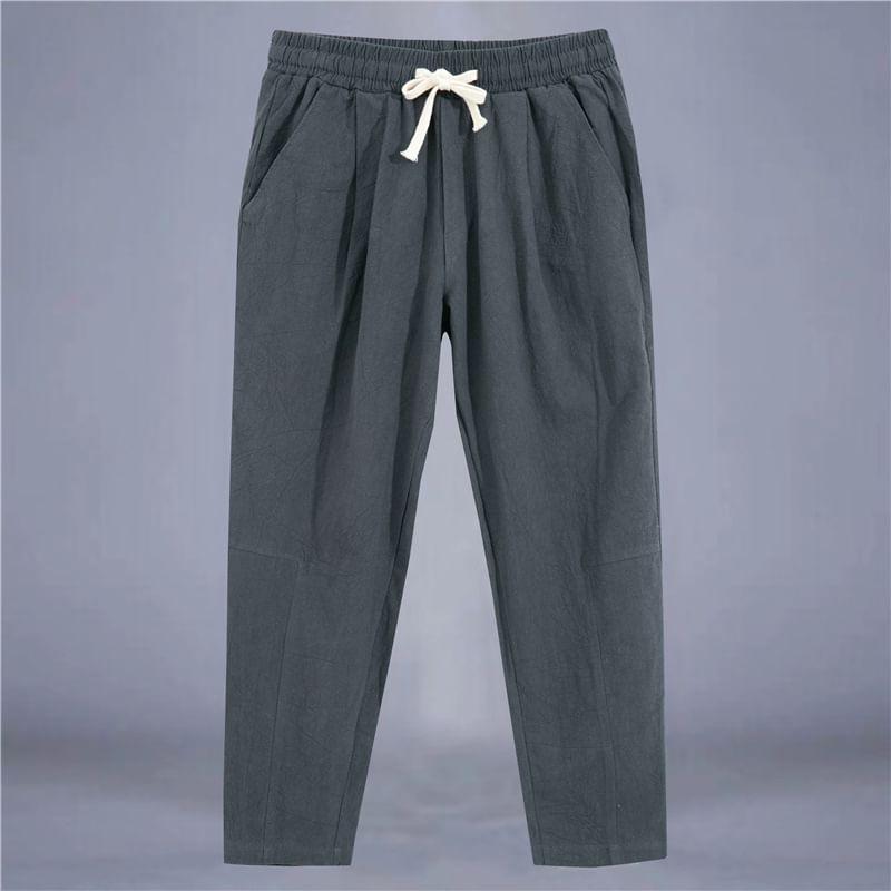 Drawstring Waist Plain Cropped Tapered Pants Product Image