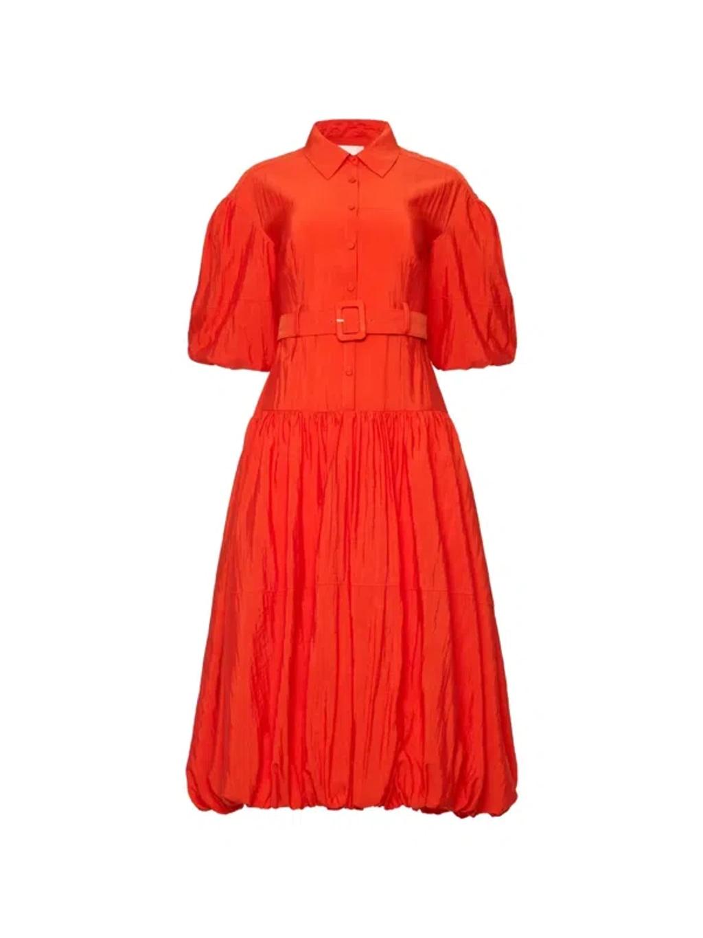 CINQ À SEPT Daliah Belted Balloon-sleeve Midi Dress In Red Product Image