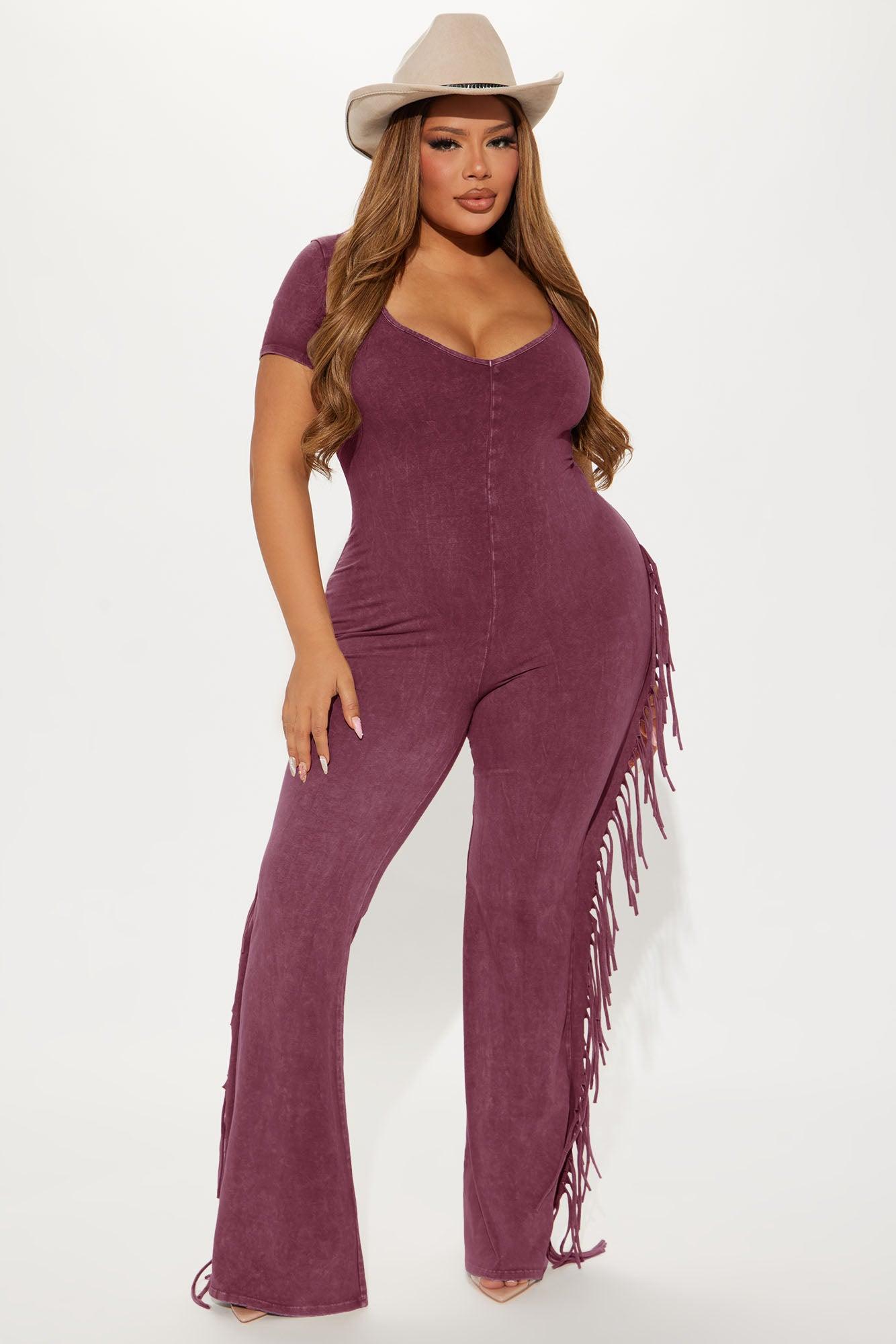 Carry Me Higher Fringe Jumpsuit - Burgundy Female Product Image