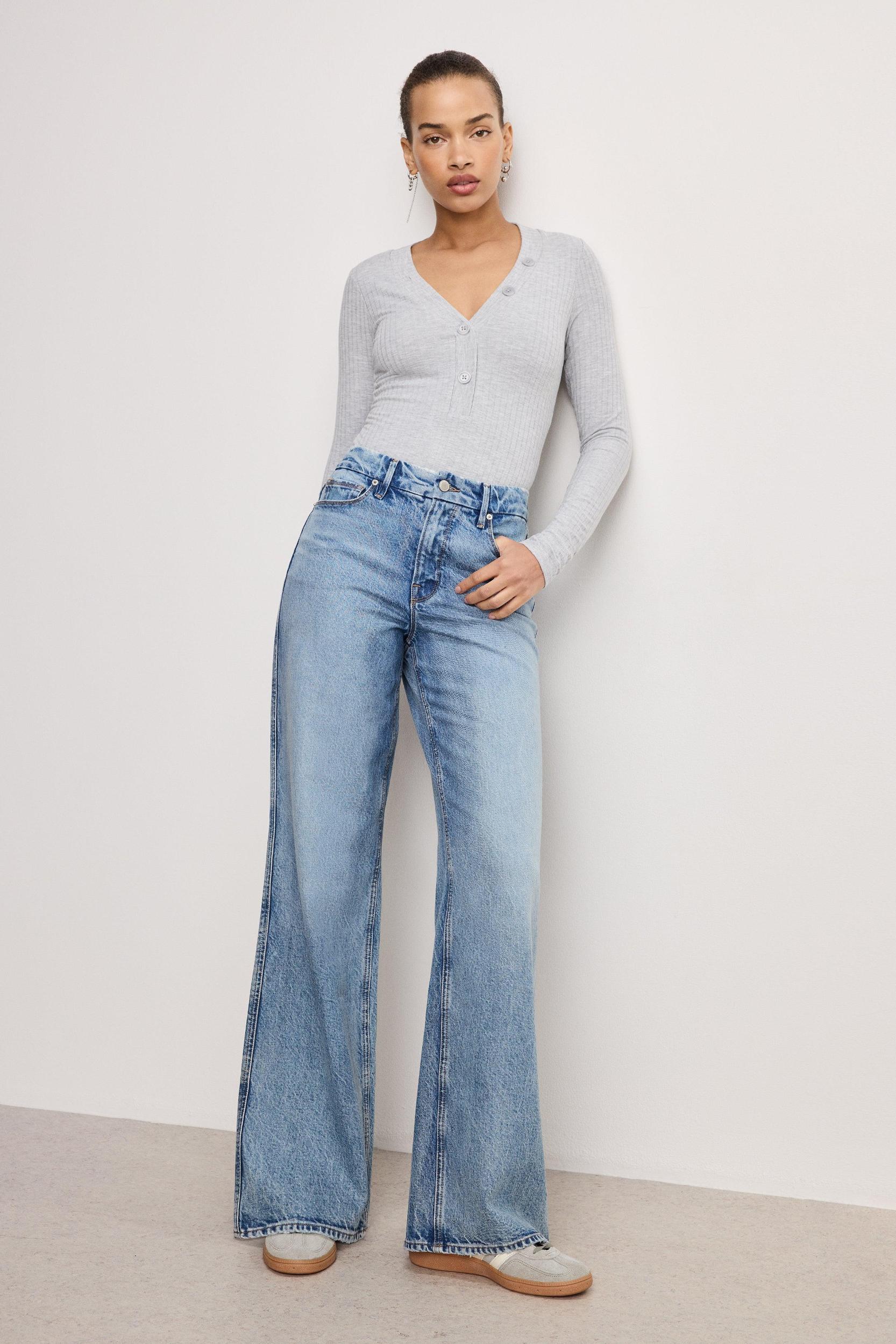 RIBBED HENLEY BODYSUIT | HEATHER GREY001 Product Image