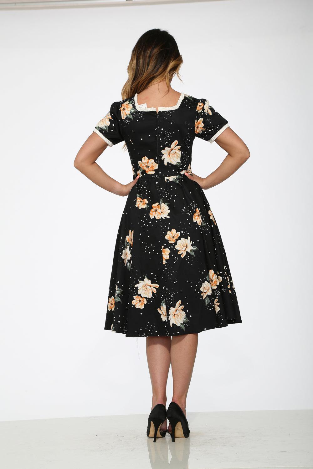 Black & Yellow Floral Swing Dress Product Image