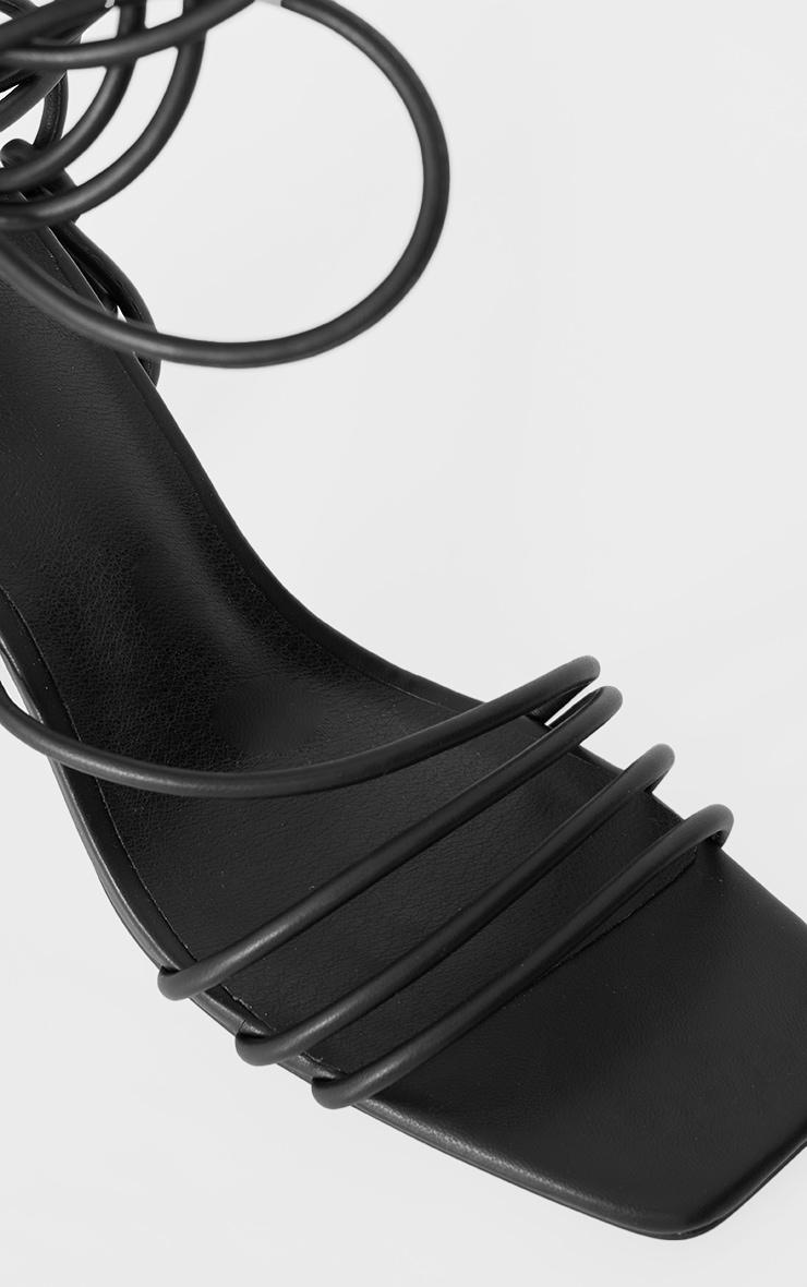 Black PU Square Toe Strappy Low Block Heeled Sandals Product Image