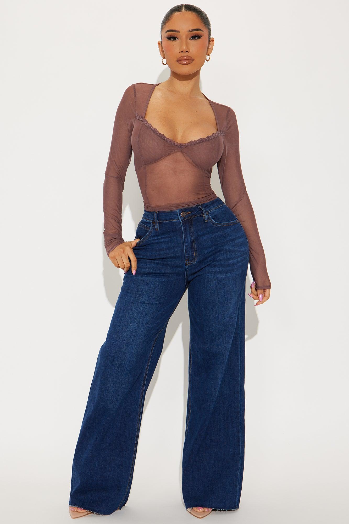 Heather Mesh Long Sleeve Top - Brown Product Image