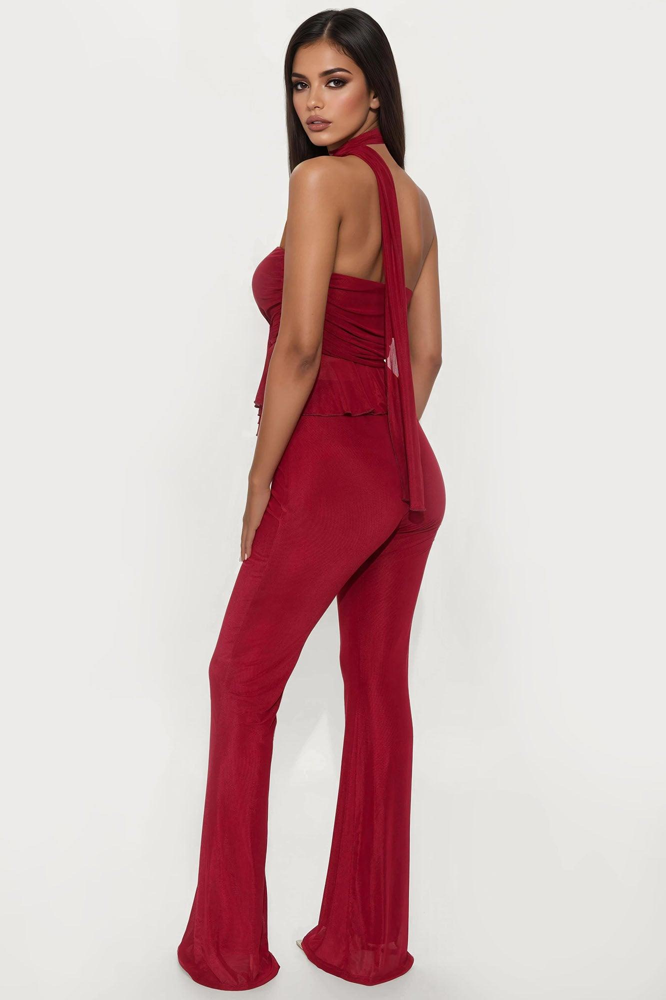 The Roxy Mesh Halter Pant Set - Wine Female Product Image