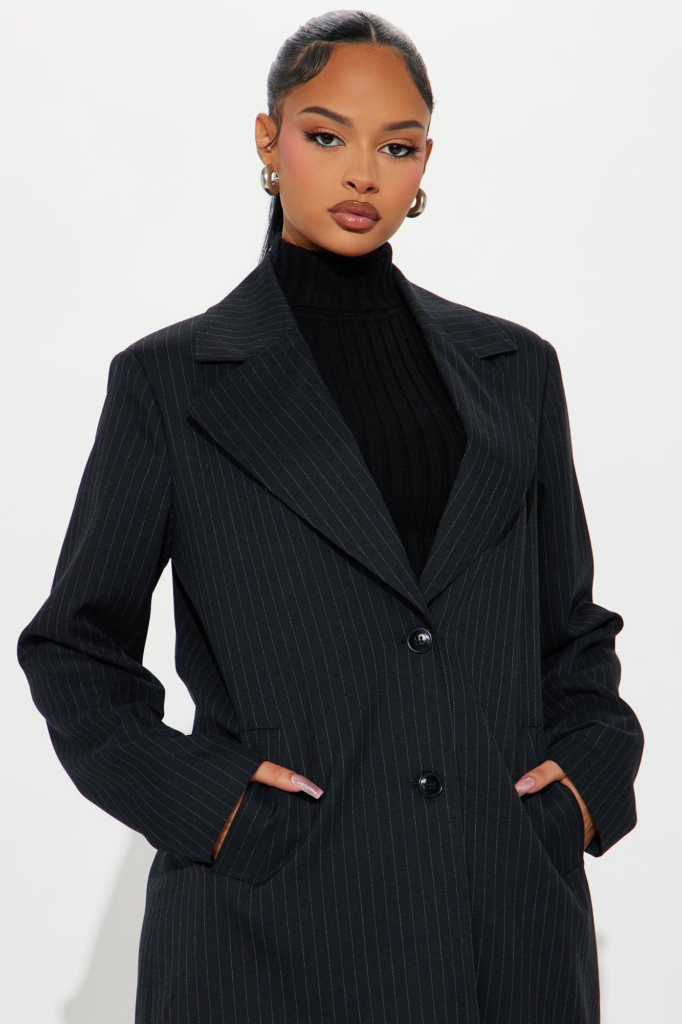 Business Plans Pinstripe Long Blazer - Black/combo Female Product Image