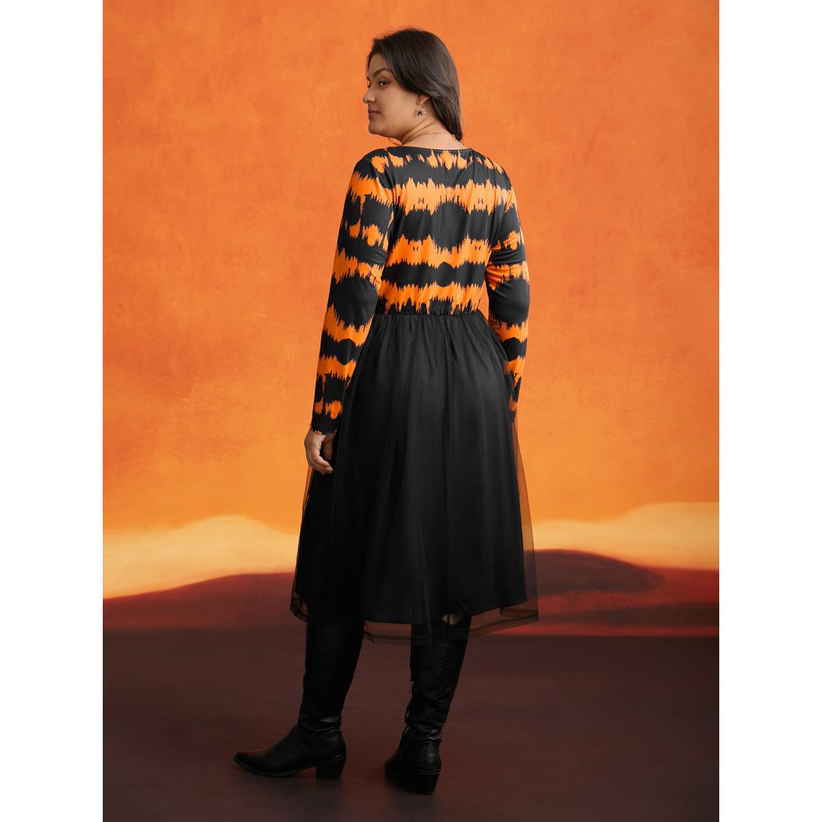 Plus Size Soft Knit And Chiffon Contrast Midi Dress Brightorange Women Cocktail Contrast Party Curvy Bloomchic 10/M Product Image