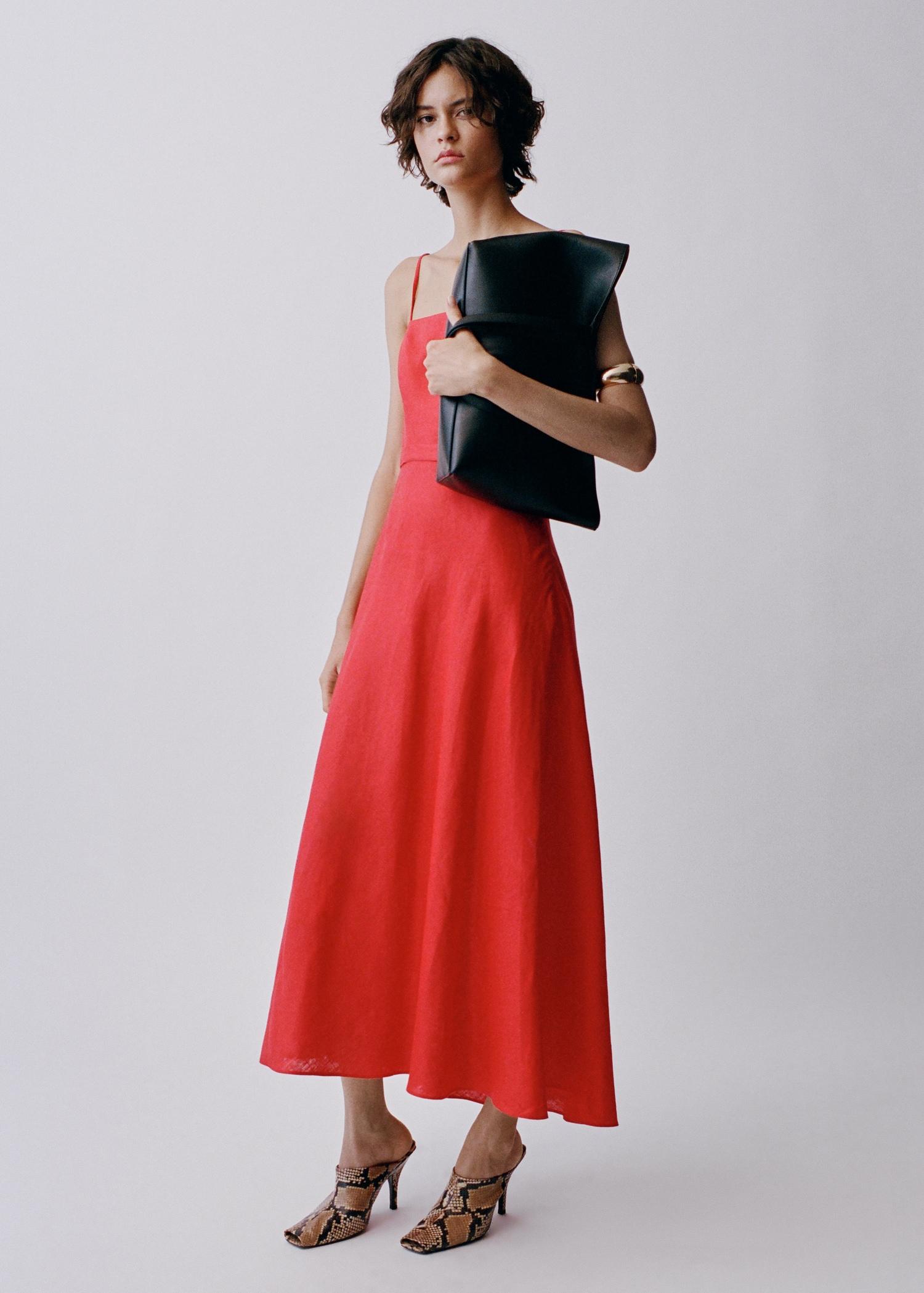 Bow linen-blend dress - Women | MANGO USA Product Image