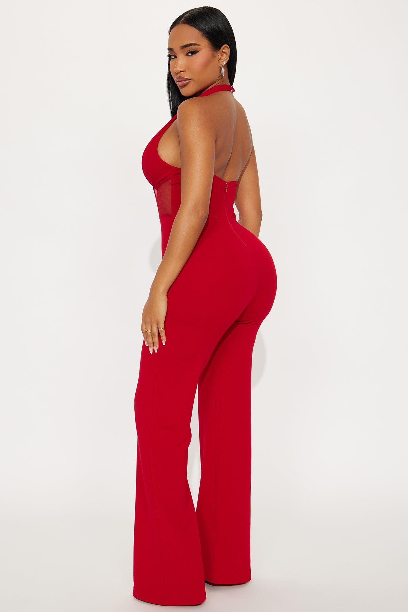 Dakota Halter Wide Leg Jumpsuit - Red Female Product Image
