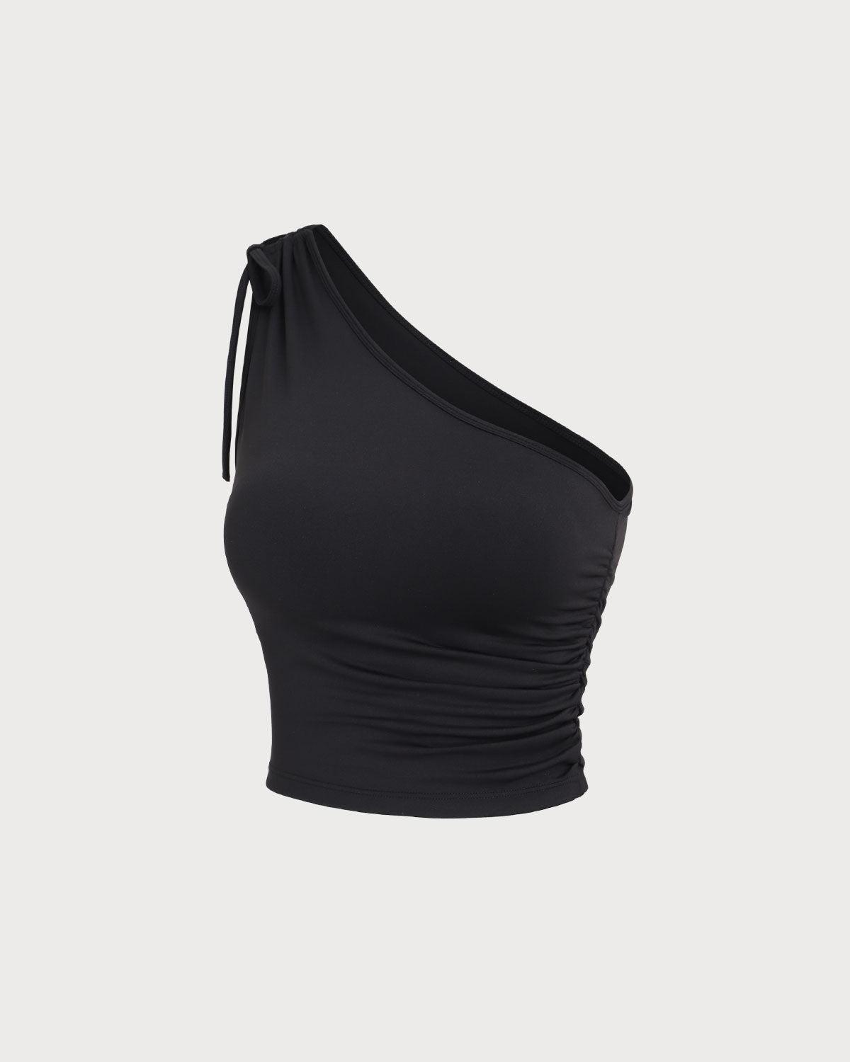 Black One Shoulder Yoga Tank Top Product Image