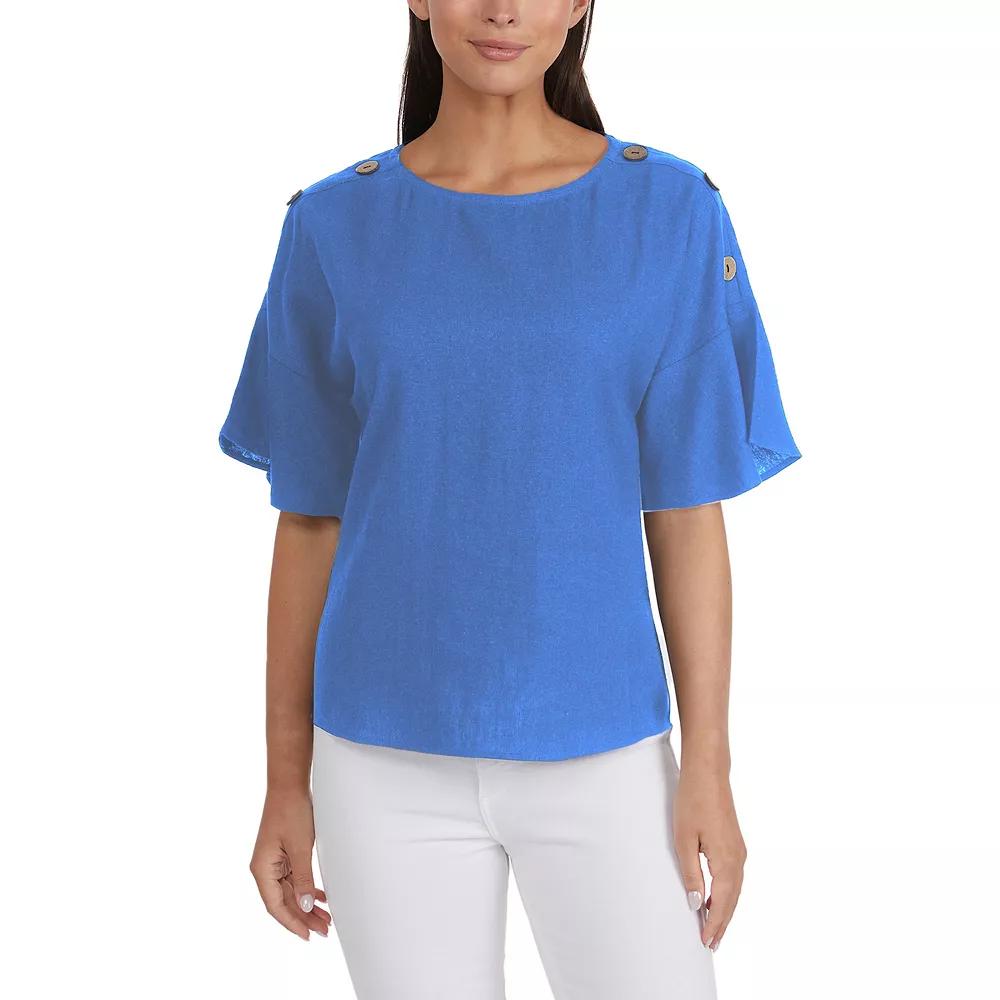 Women's Ellen Tracy Linen Dolman Sleeve Top with Button Detail, Size: Medium, Blue Product Image