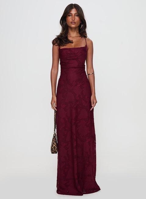 Celena Maxi Dress Burgundy Burnout Product Image
