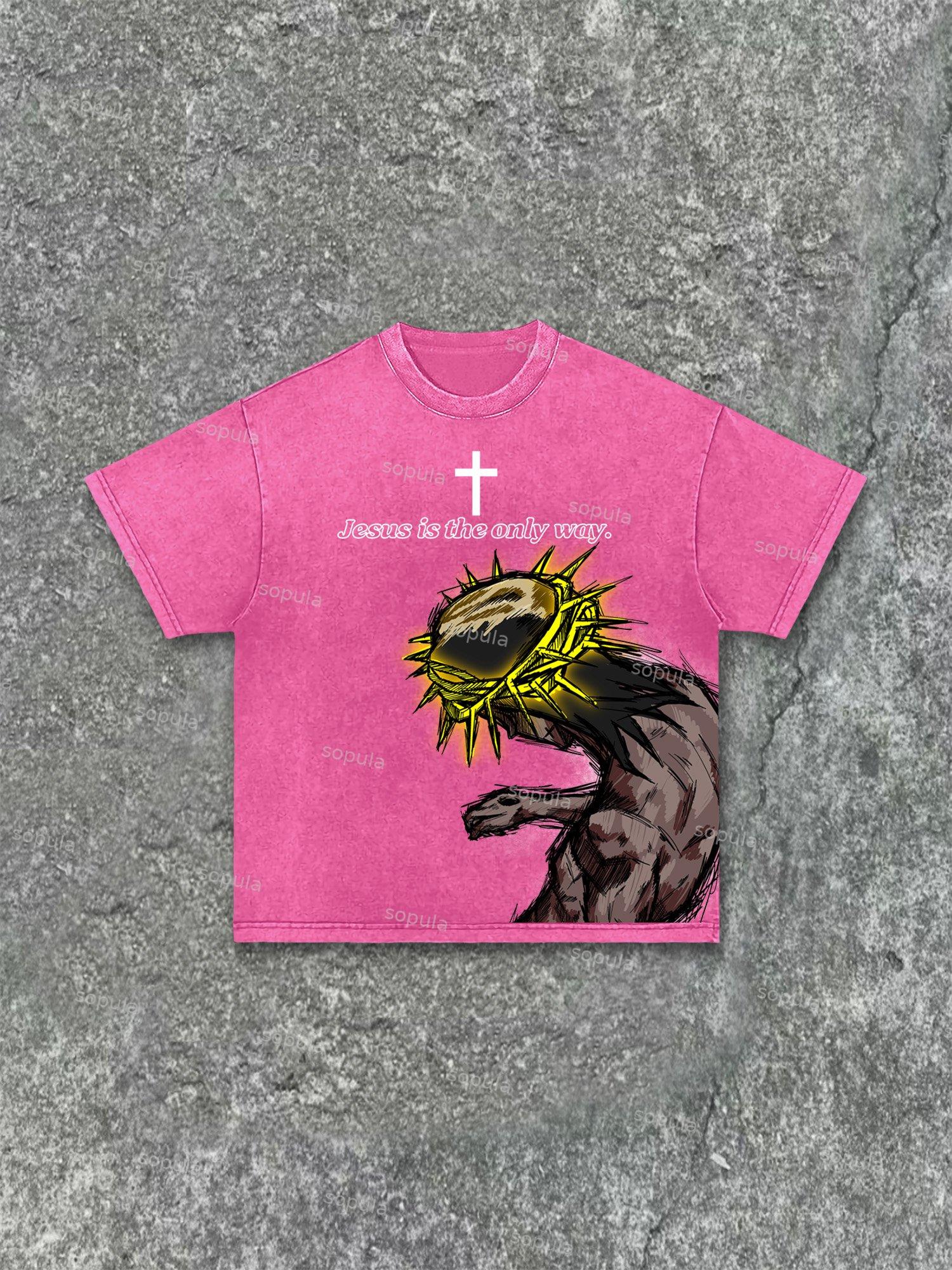 Praying Boy Print Acid Wash T-shirt Product Image