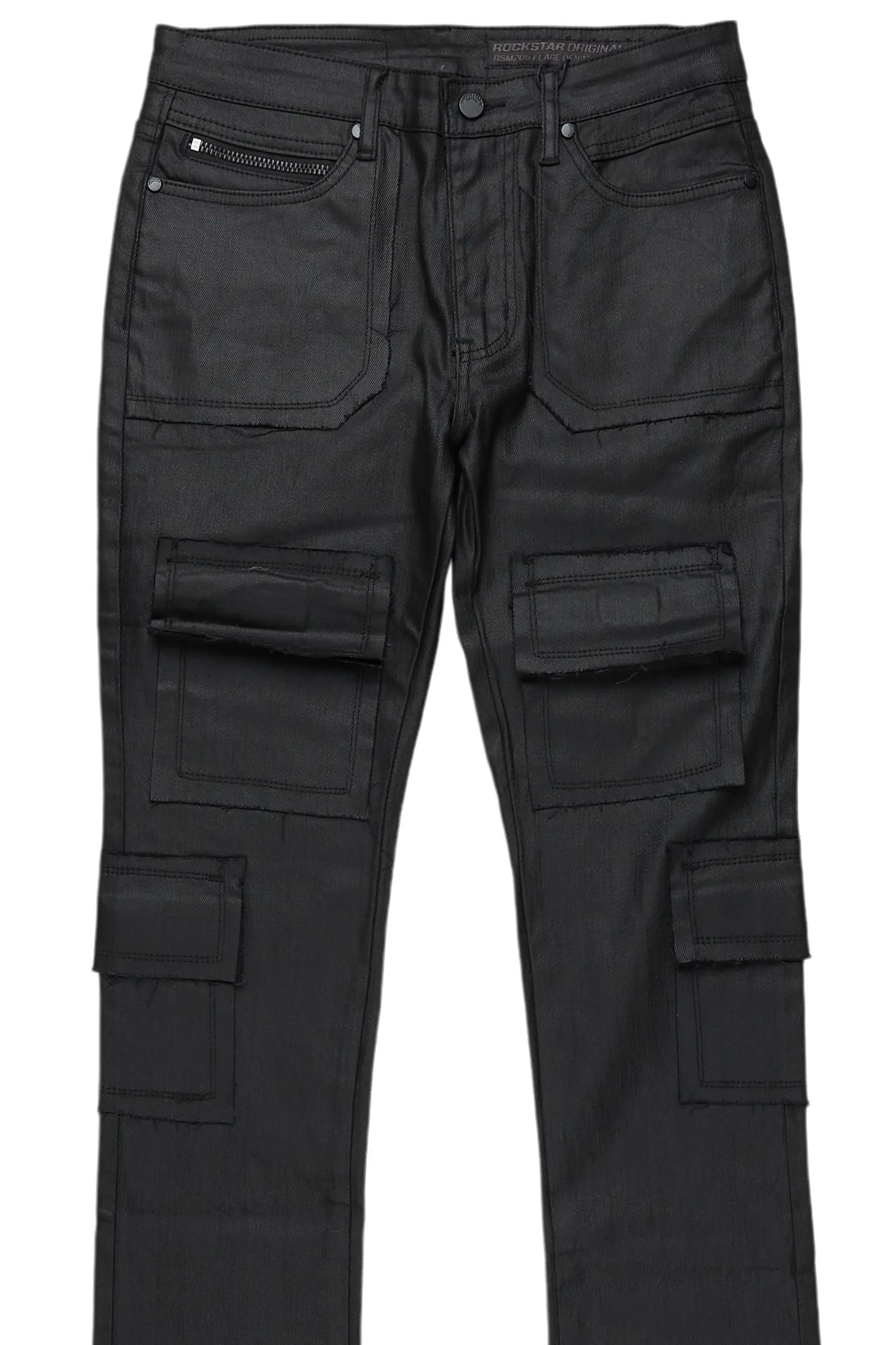 Tyrell Black Coated Stacked Flare Jean Male Product Image