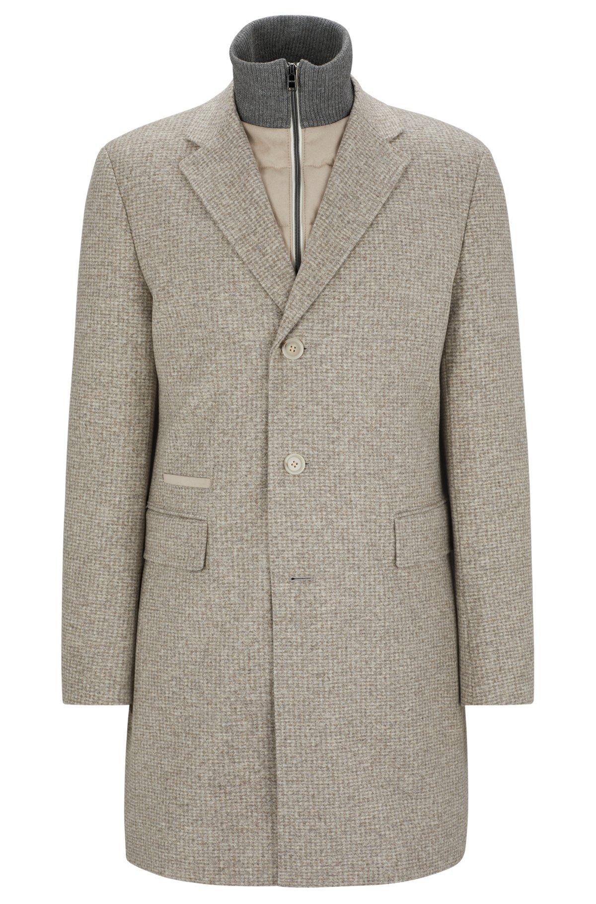 Slim-fit coat in wool blend with zip-up inner Product Image