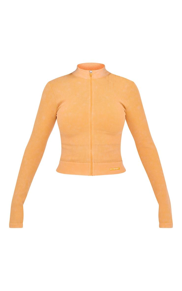 PLT SPORT Mustard Acid Wash Seamless Rib Zip Up Cropped Sports Jacket Product Image