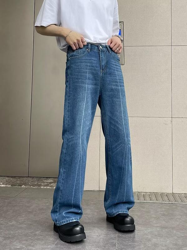 Men's Vintage Wash Splice Straight Leg Jeans Product Image