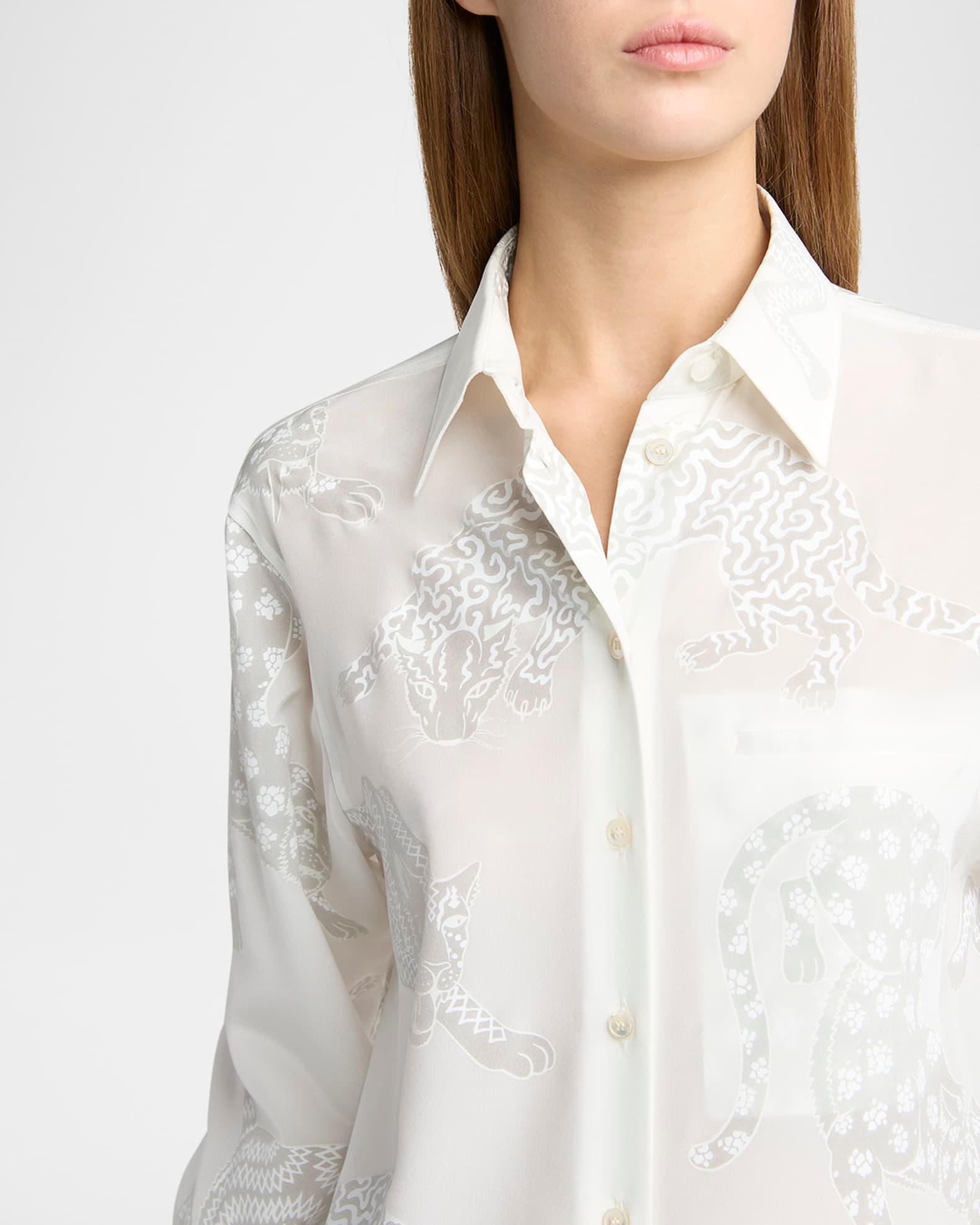 Cat Burnout Button Down Silk Blouse Product Image