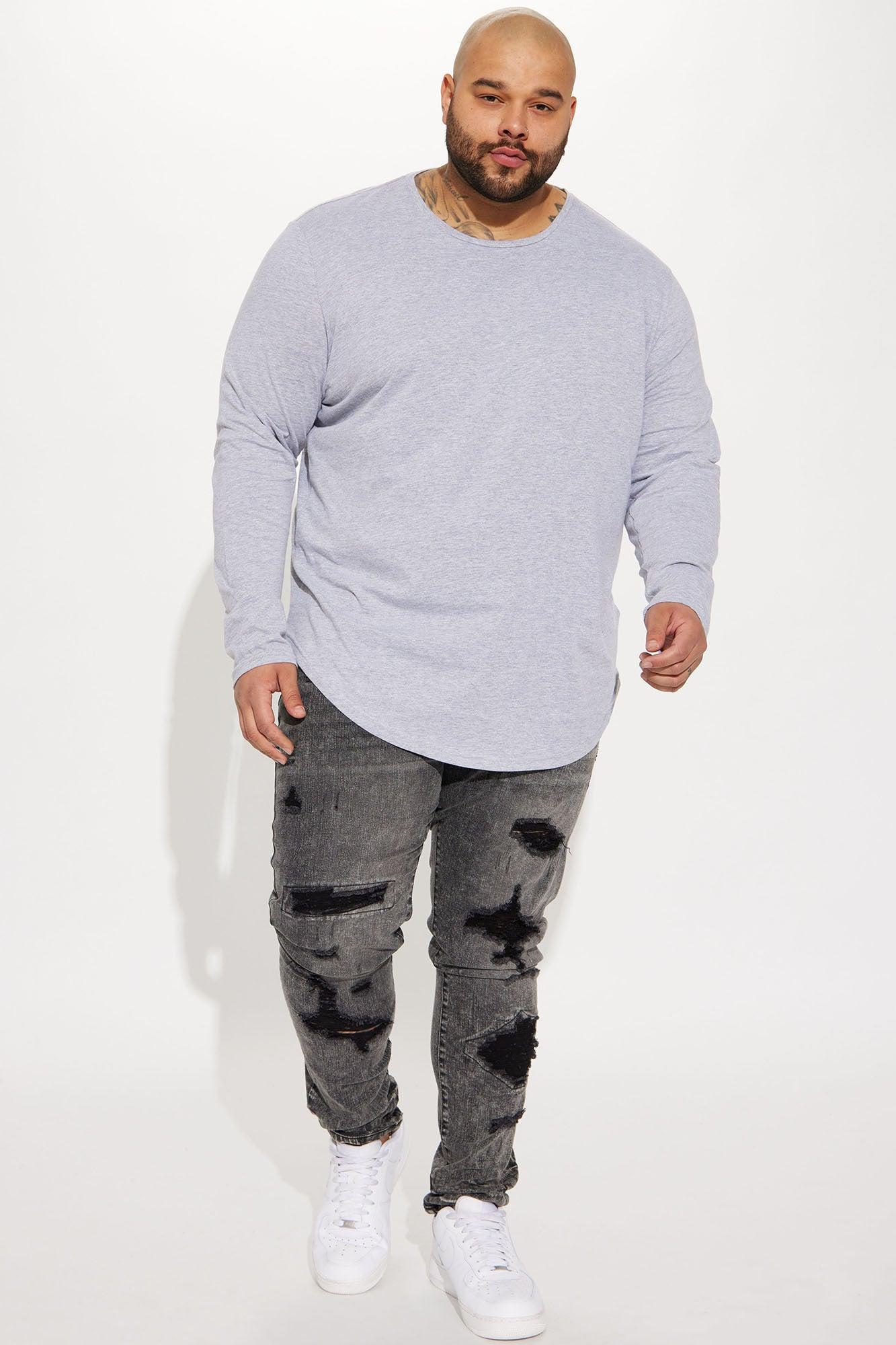 Essential Long Sleeve Scallop Tee - Grey Product Image