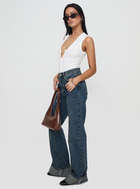 Florida Keys Mid Rise Straight Leg Cuffed Jeans Mid Blue Product Image