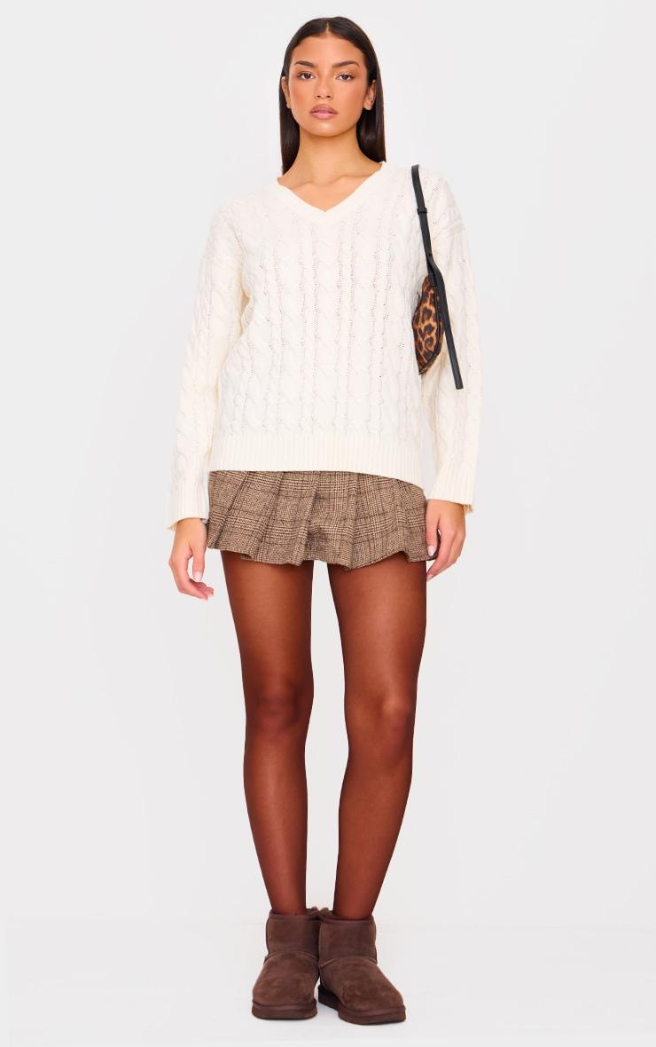 Cream Cable Knit Oversized V Neck Sweater Product Image