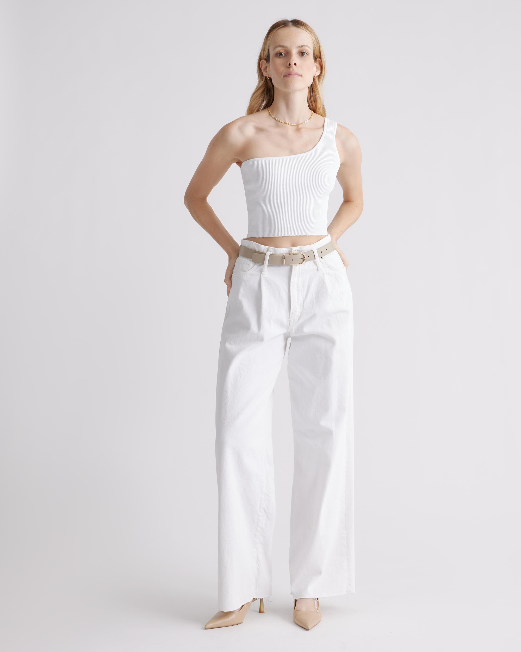 Quince | Women's Cropped One Shoulder Ribbed Knit Tank Top Recycled nylon/polyester/spandex Product Image