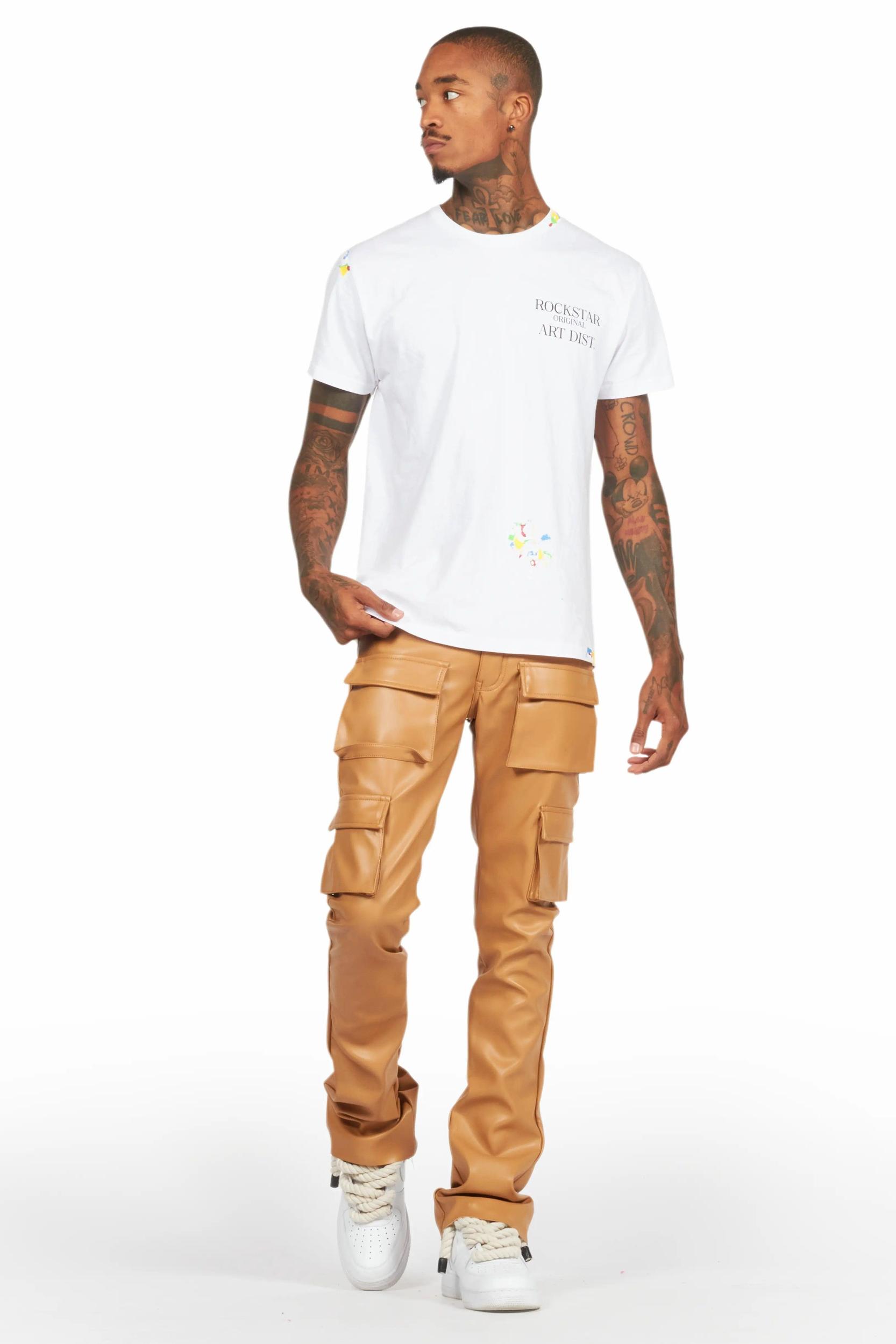 Khaza Beige PU Leather Jean Male Product Image