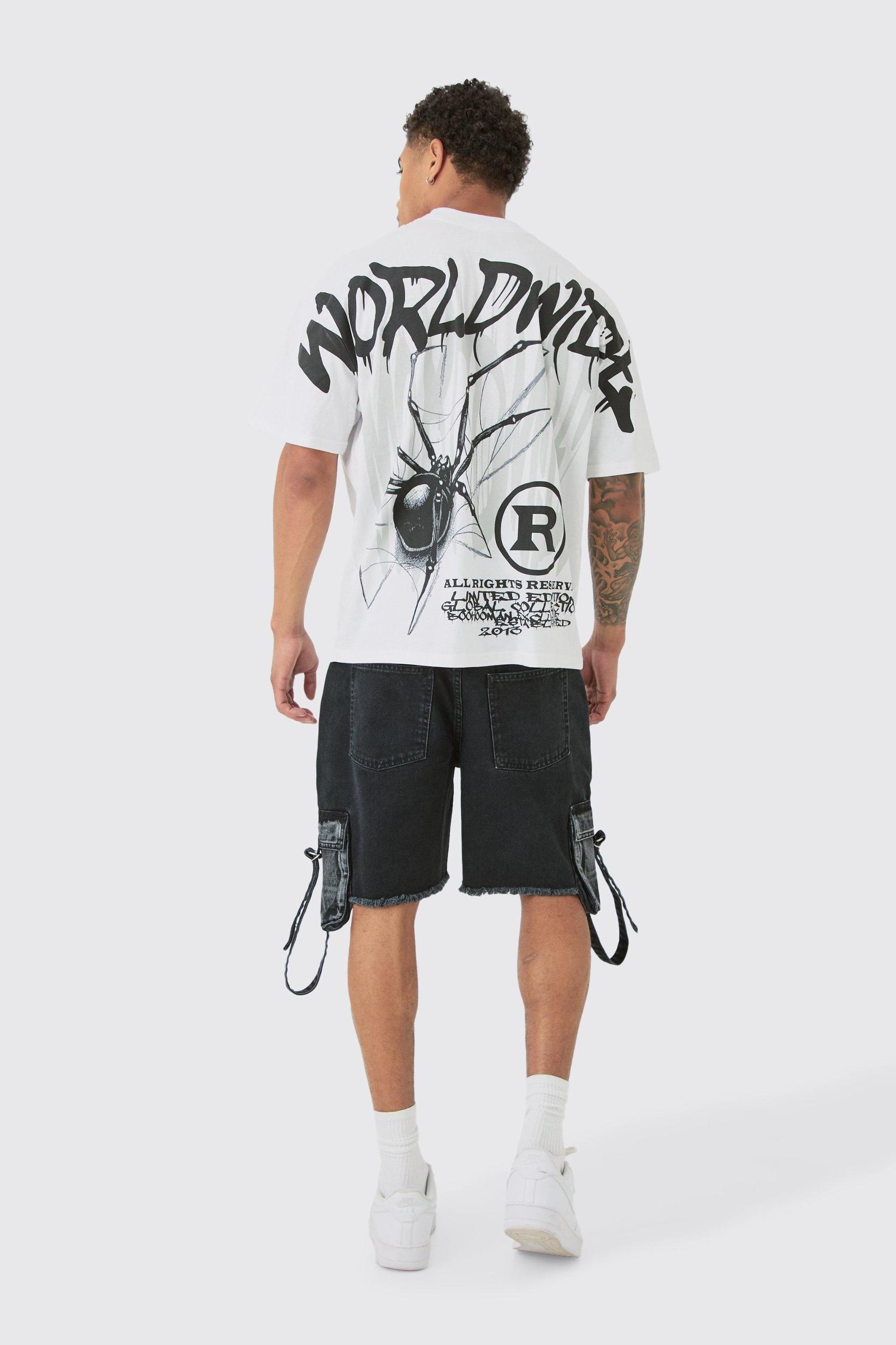 Oversized Over Seam Spider Back Print T-shirt | boohooMAN USA Product Image