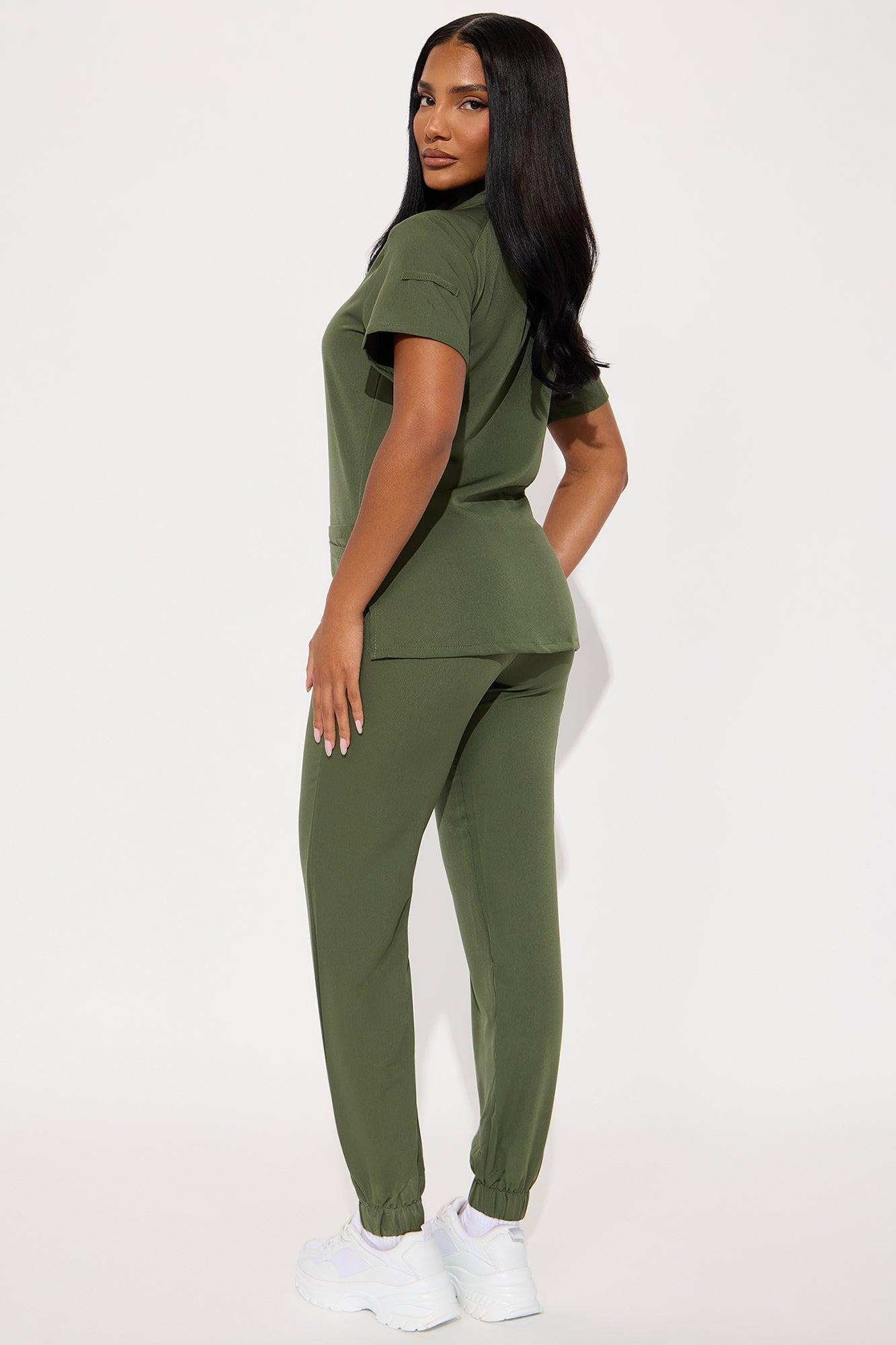 On The Go 4 Way Stretch Uniform Scrub Jogger Set - Olive Female Product Image