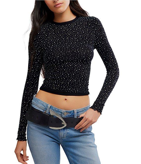 Free People Night Sky Glittering Stretch Crew Neck Long Sleeve Top Product Image