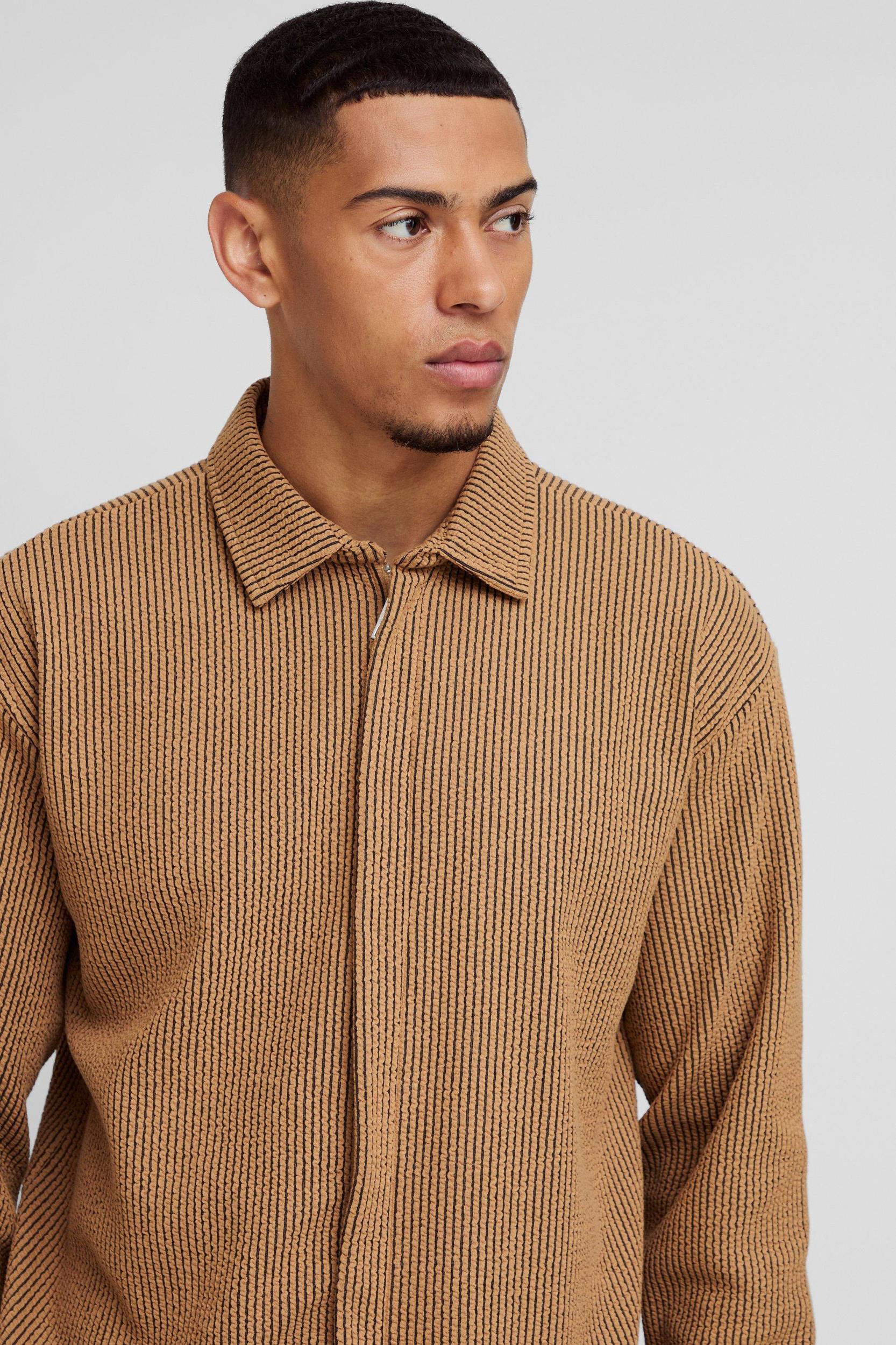 Oversized Two-tone Zip Ribbed Jersey Shirt & Straight Sweatpants Set | boohooMAN USA Product Image