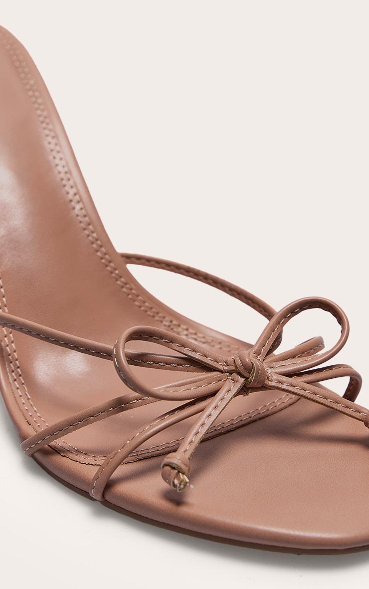 Nude PU Round Toe Bow Detail Mid Stiletto Heeled Mules Product Image