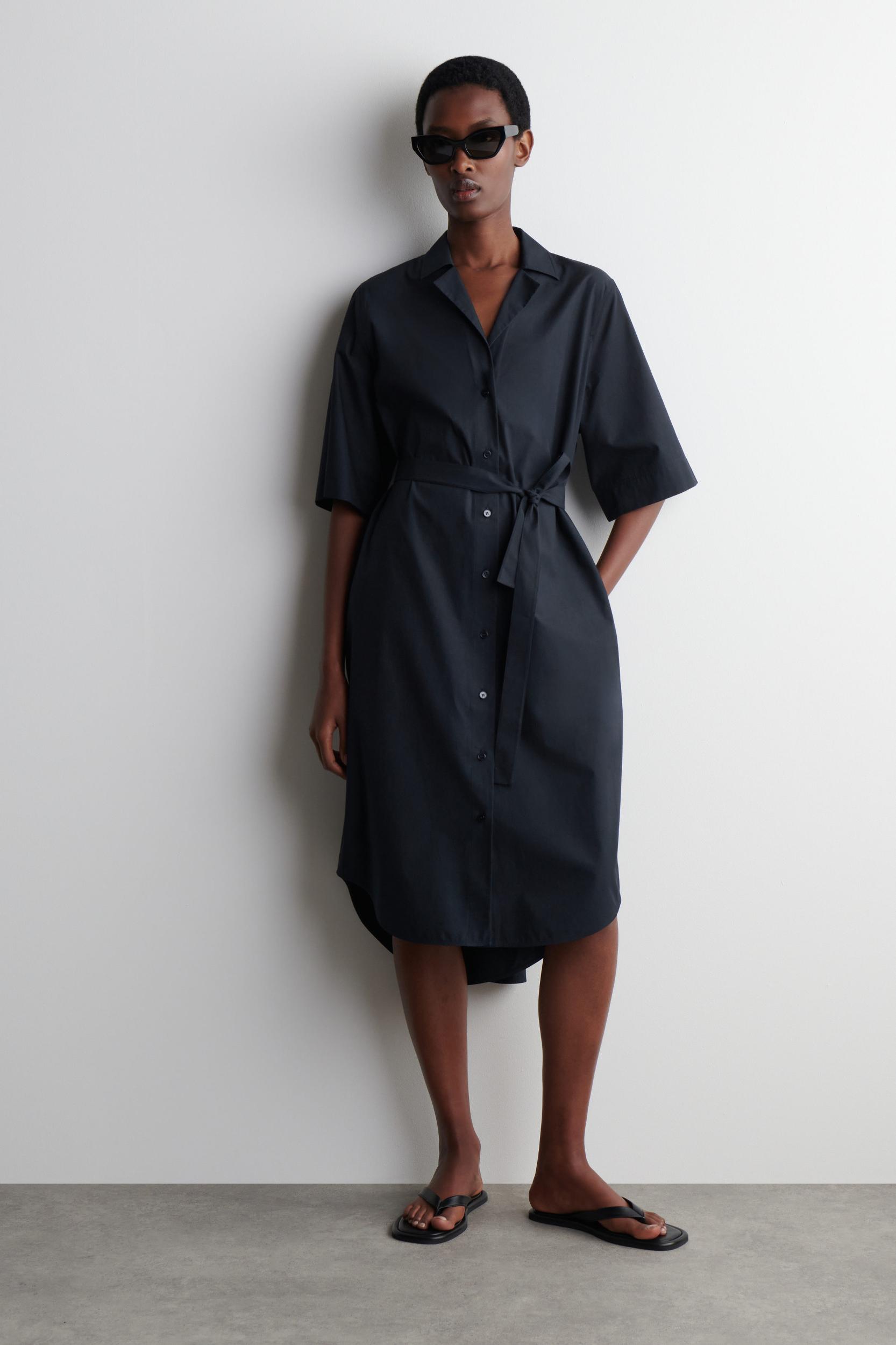 BELTED SHORT-SLEEVED MIDI SHIRT DRESS Product Image