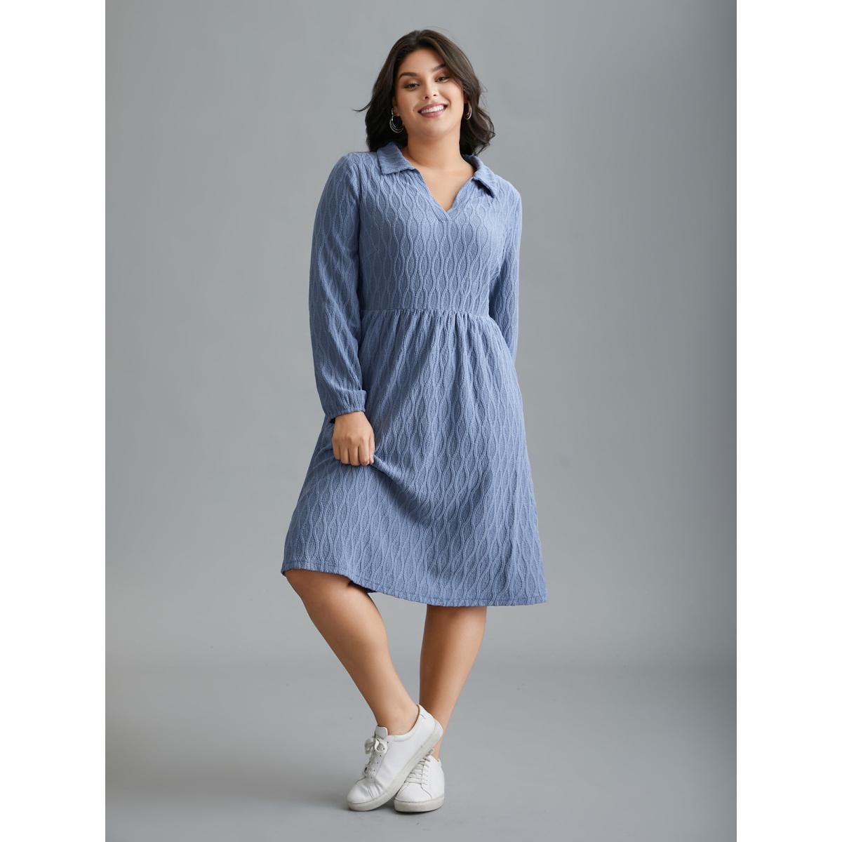 Plus Size Textured Pocketed Collared Midi Dress Stone Women Casual Texture Knit Dresses Bloomchic 22-24/3X Product Image