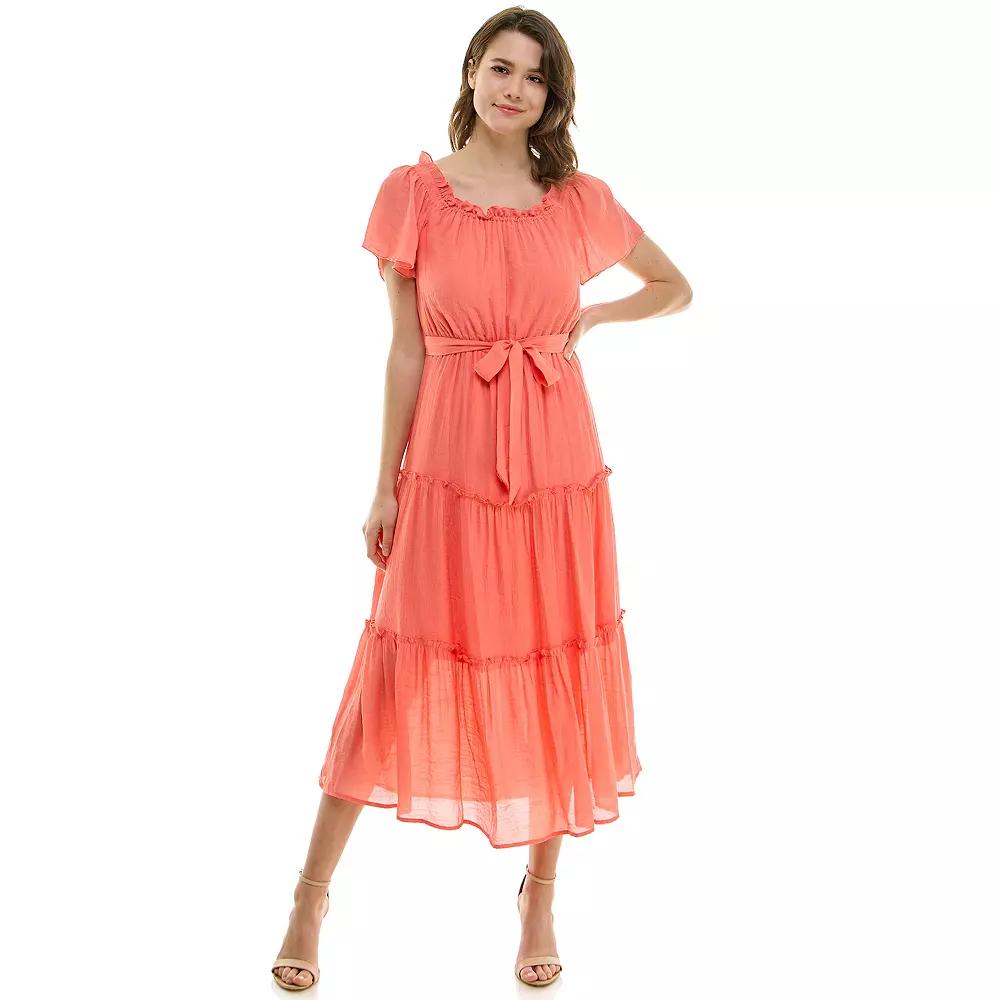 Women's Luxology Short Sleeve Belted Maxi Dress,  Product Image