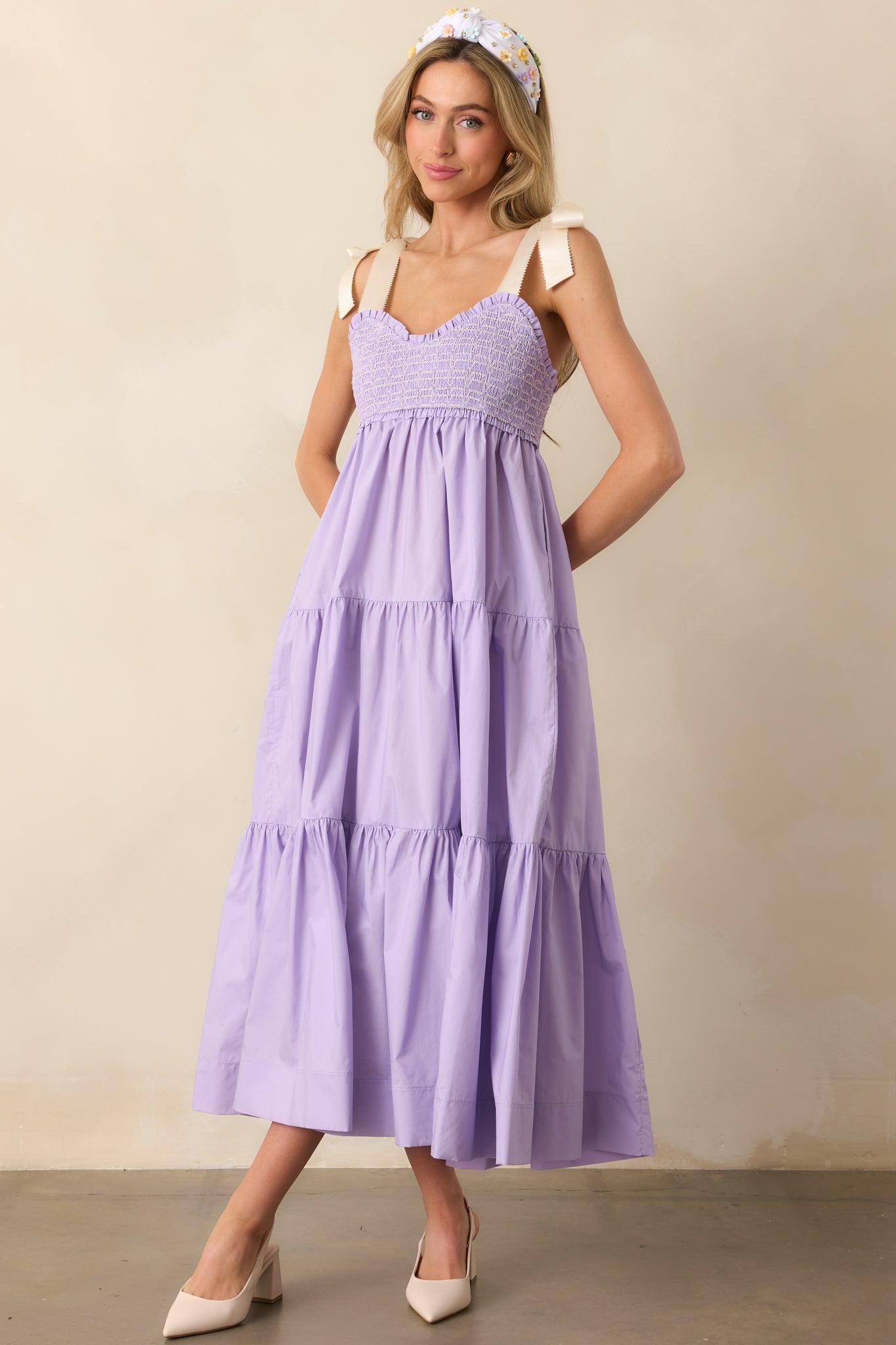 The Felicity Lavender Cotton Midi Dress Product Image