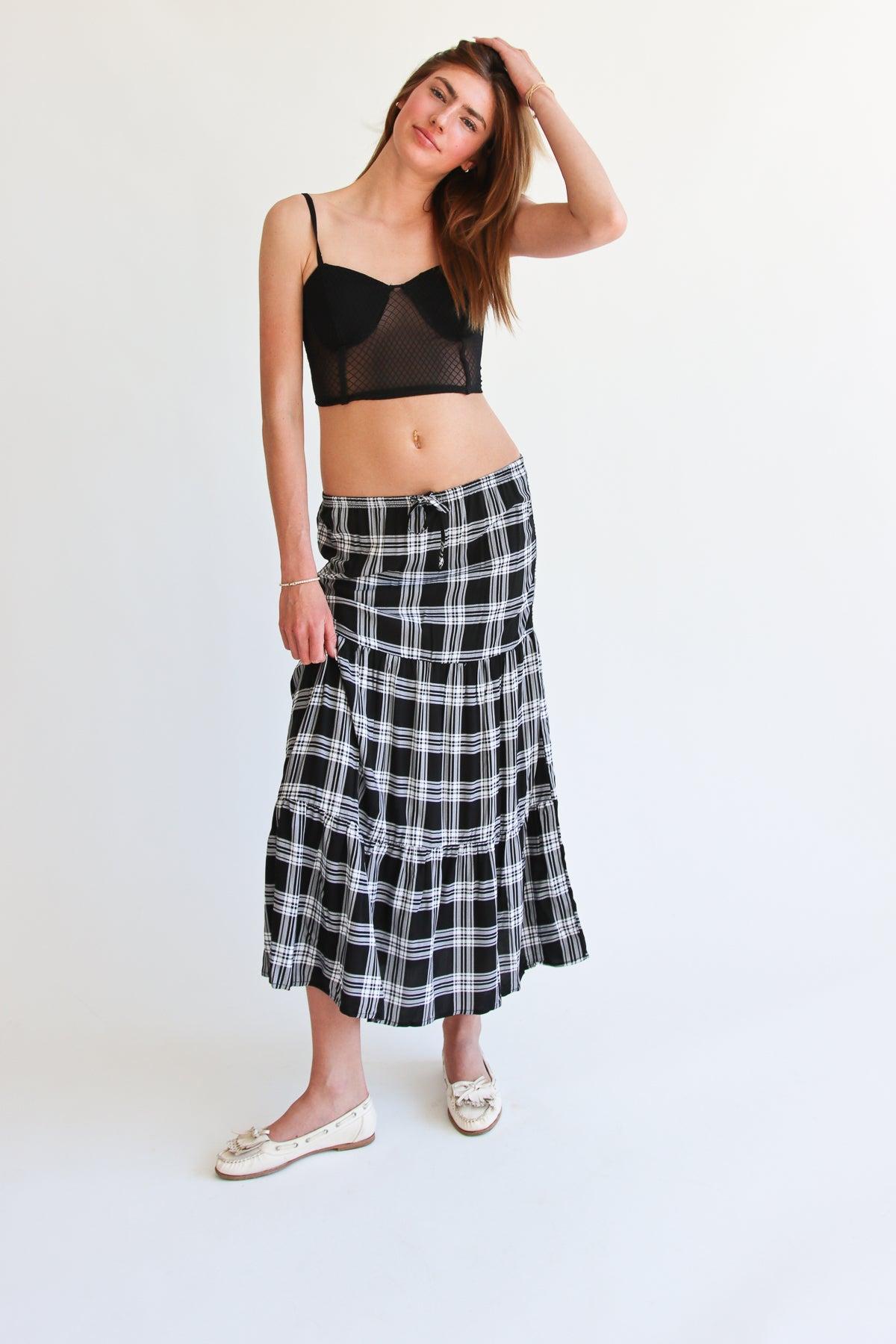 Plaid Tiered Maxi Skirt Product Image