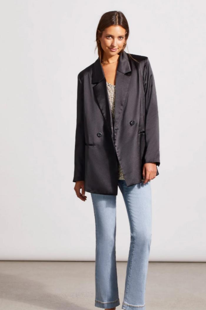 Lined Double Breasted Satin Blazer Product Image