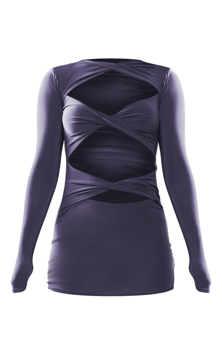 Petite Grey Cut Out Long Sleeve Mini Bodycon Dress Product Image