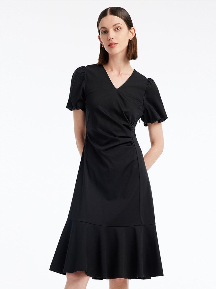 Ruched Mermaid V-Neck Midi Dress Product Image