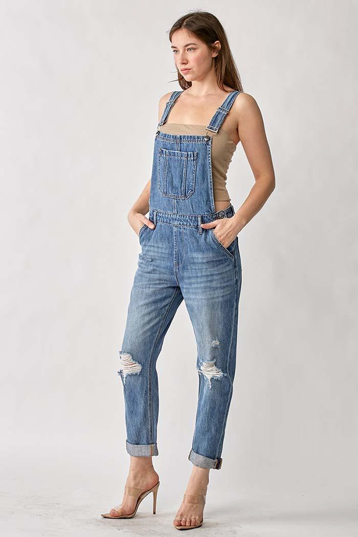 Distressed Relaxed Fit Overalls Product Image