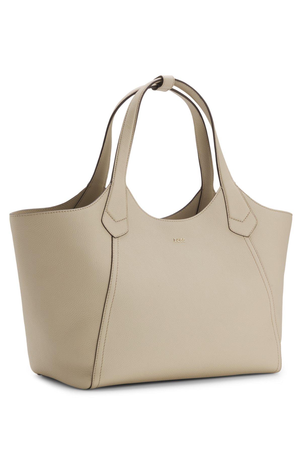 Leather tote bag with metallic logo lettering Product Image