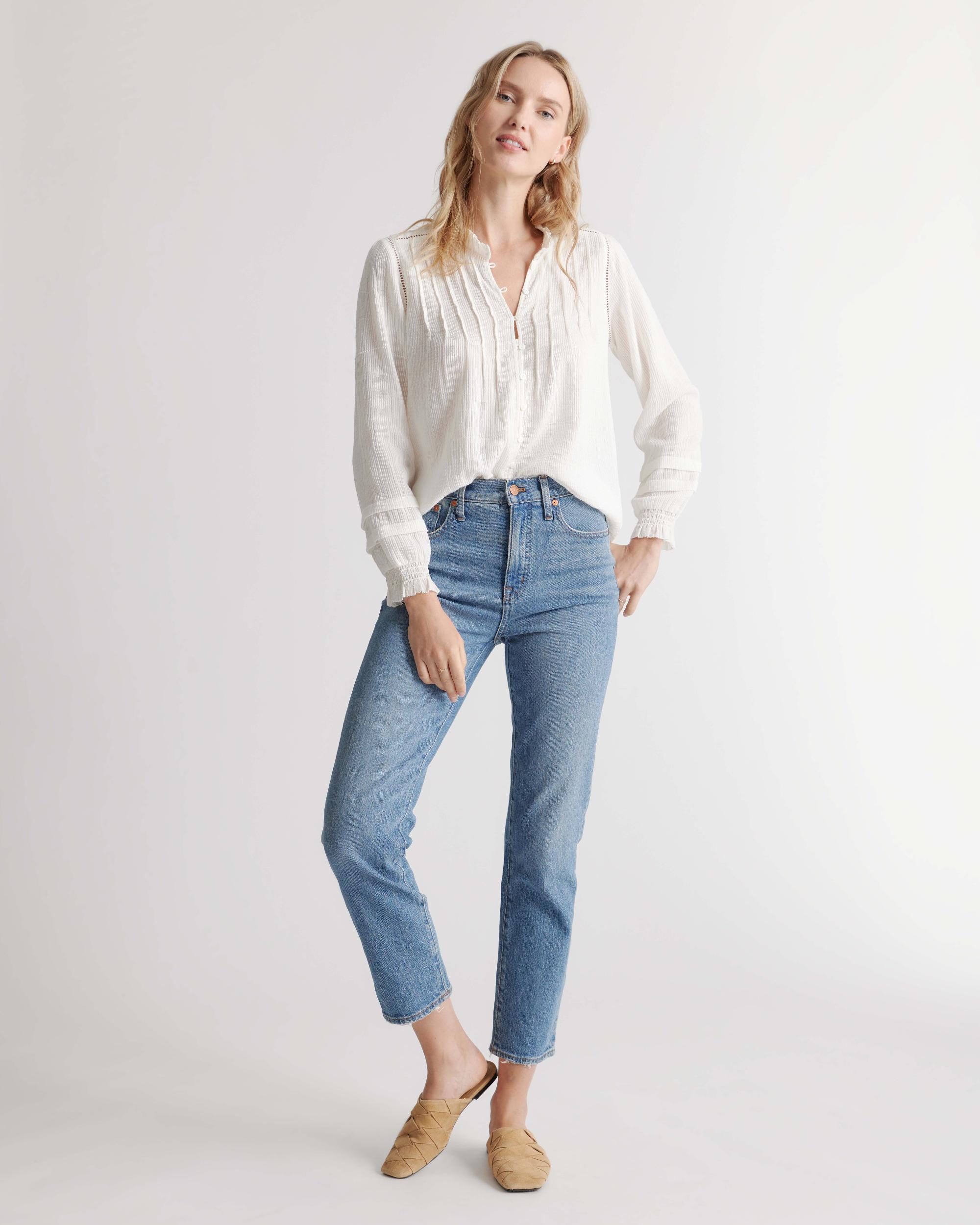 Quince | Women's Organic Textured Cotton Peasant Blouse Organic Cotton Product Image