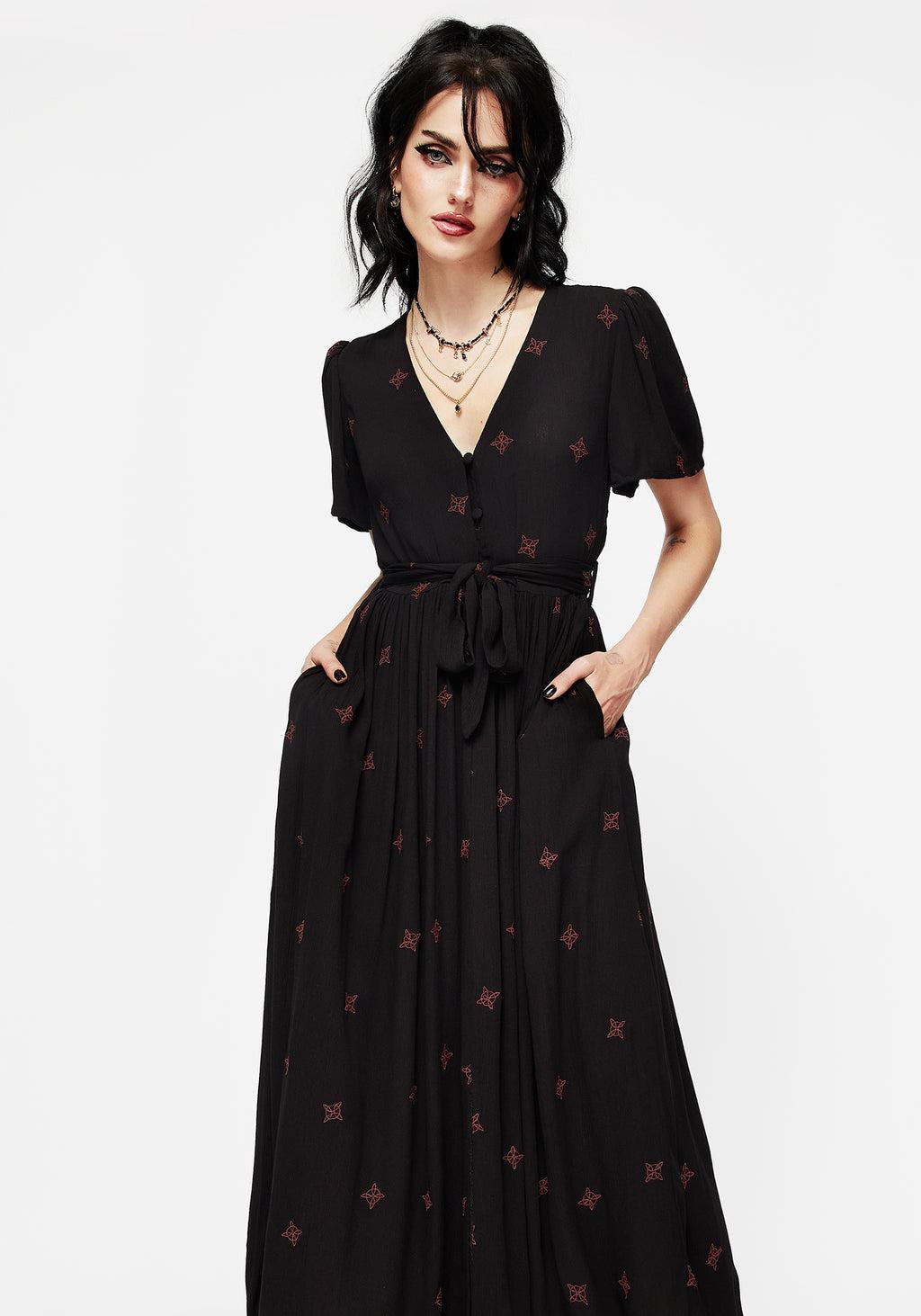 Sublime Witches Knot Embroidered Button Up Midi Dress Product Image