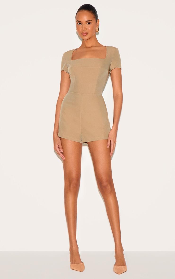 Mushroom Tailored Woven Square Neck Romper Product Image