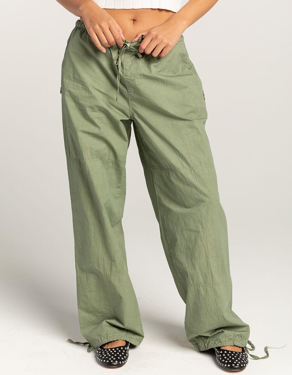 RSQ Womens Low Rise Seamed Cotton Vintage Washed Pants - OLIVE Product Image