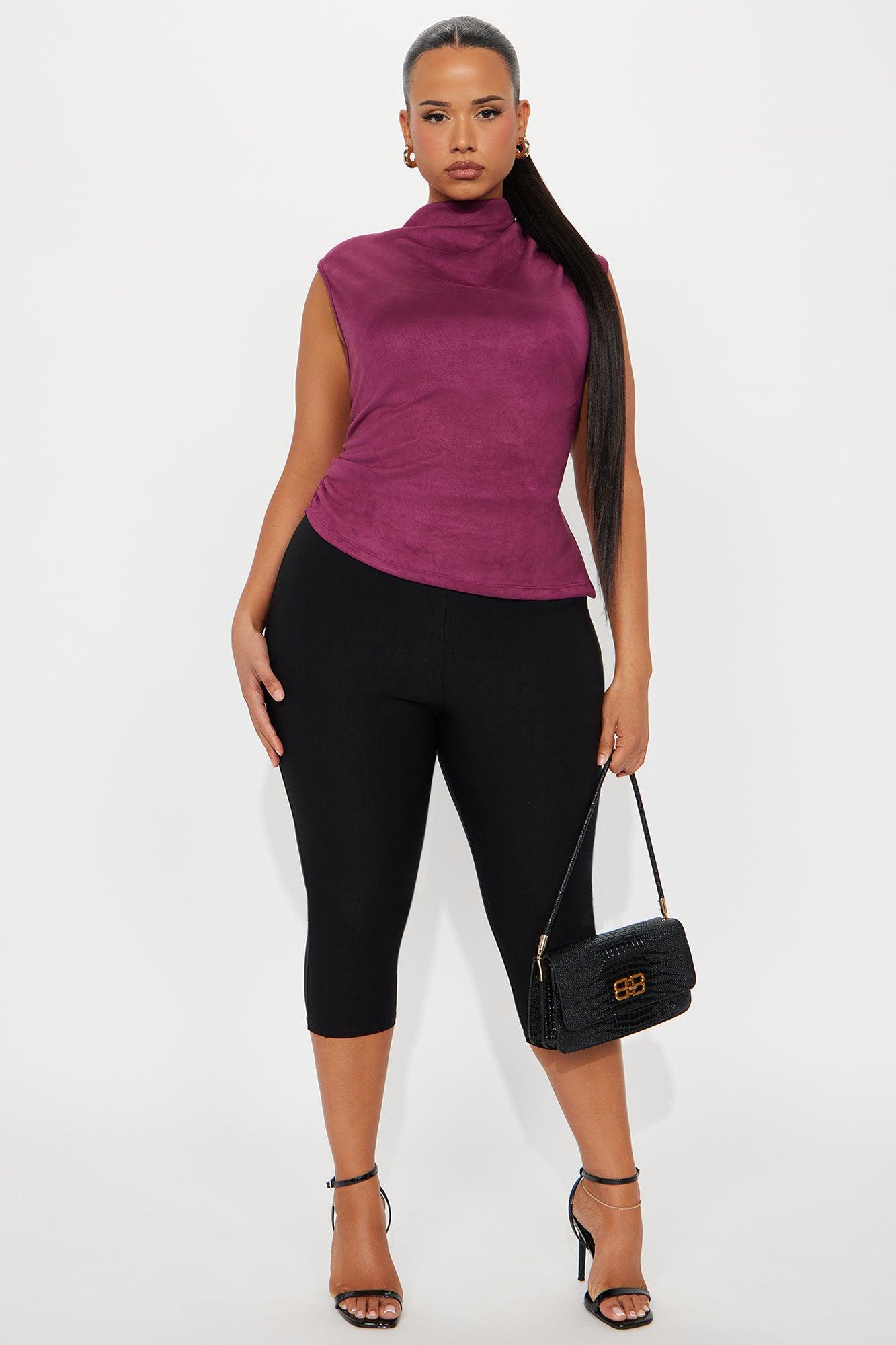 At Dusk Faux Suede Mock Neck Top - Plum Female Product Image