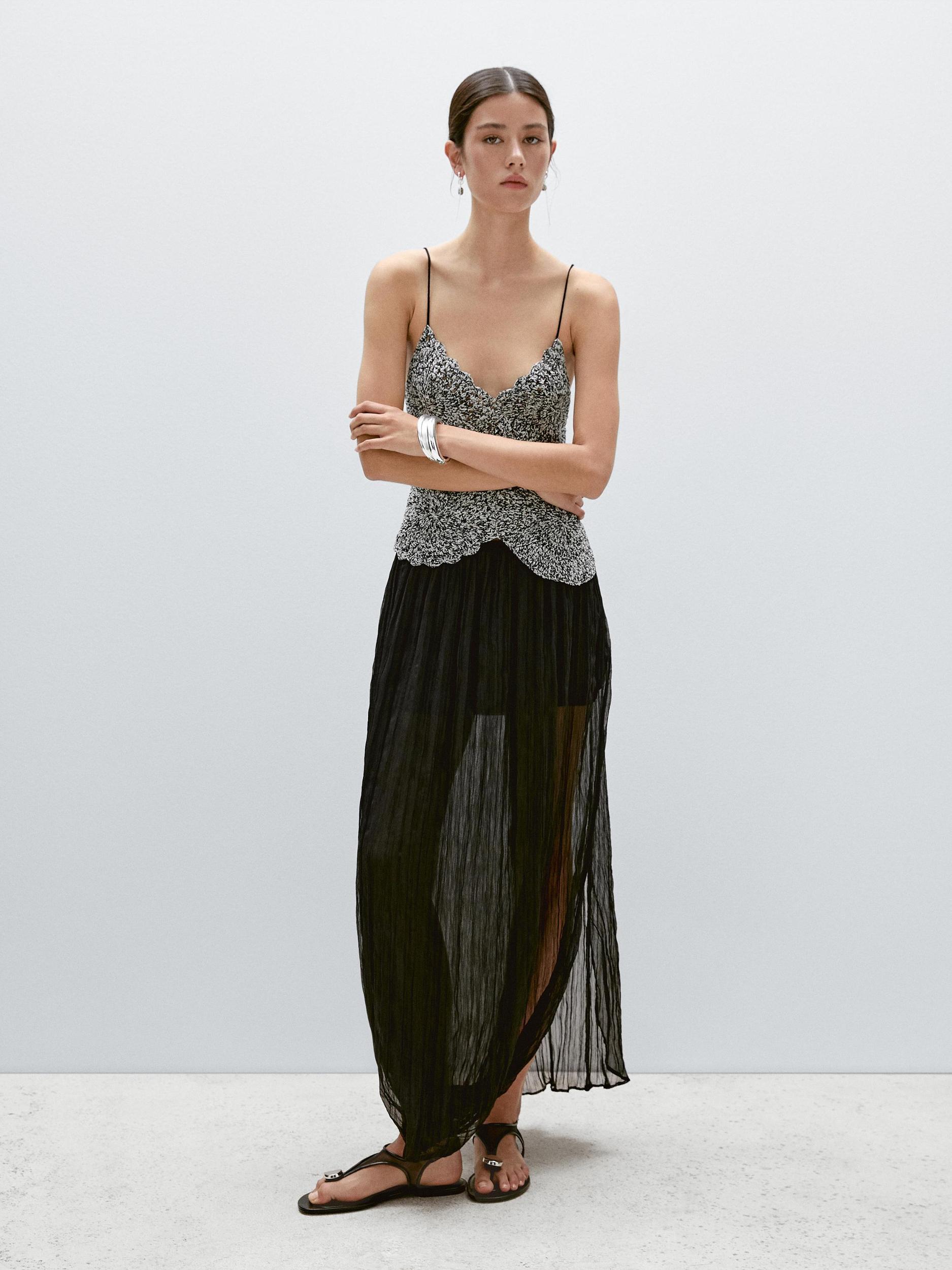 Mouliné crochet knit top Product Image