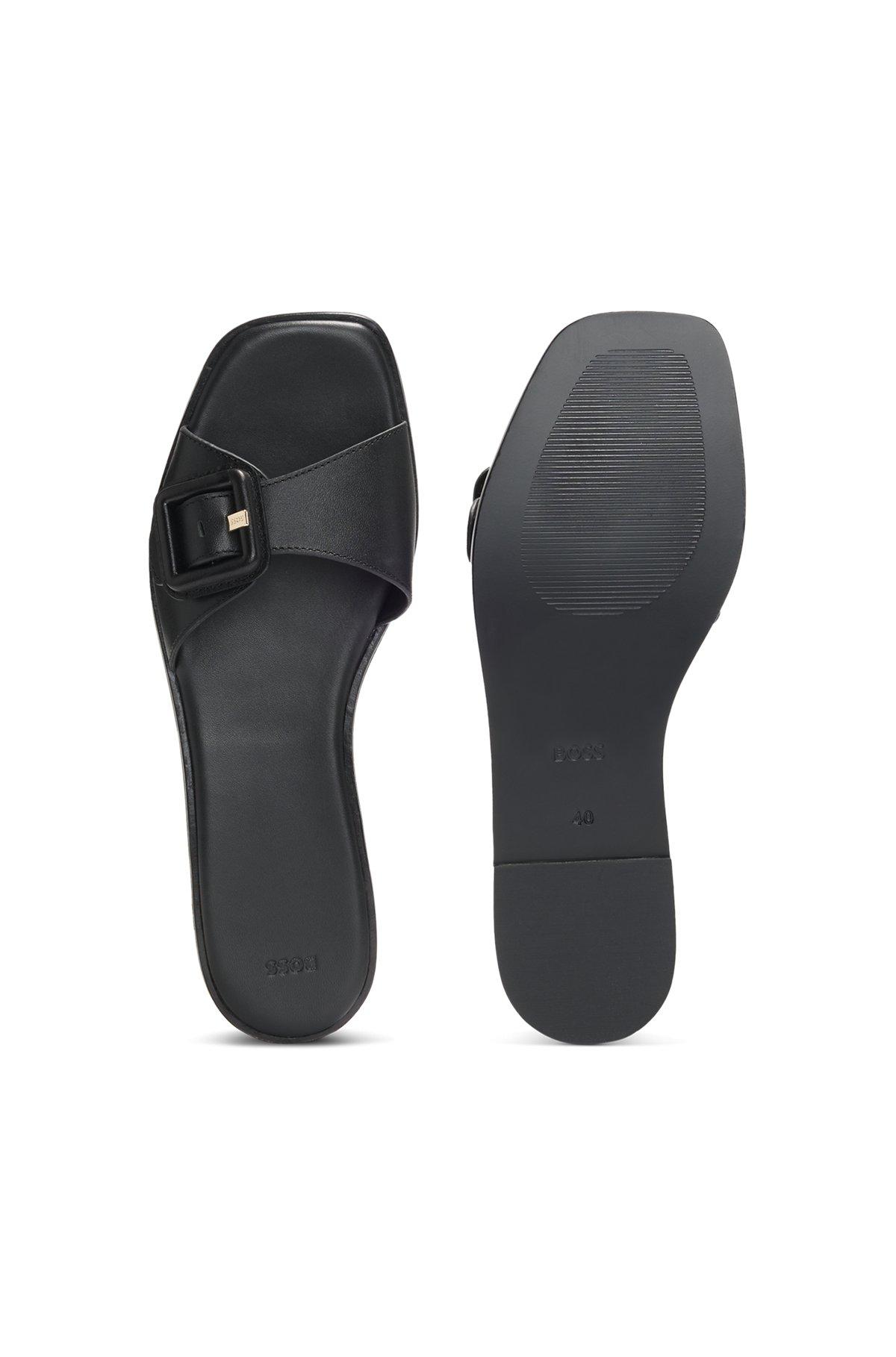 Leather slides with logo-detail buckle Product Image